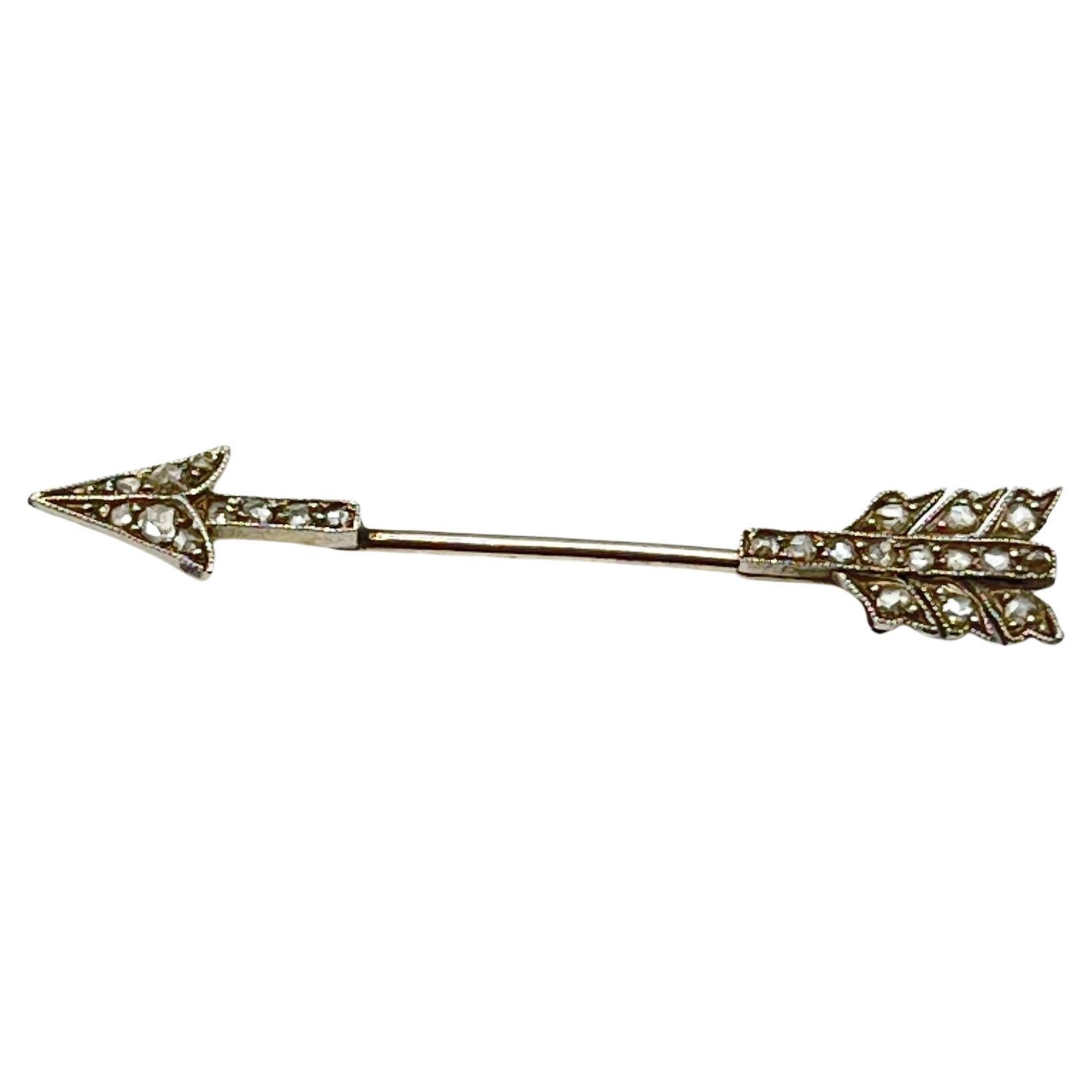 Art Deco Platinum and Gold Rose-Cut Diamond Arrow Jabot Pin