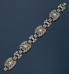 An Art Deco Diamond Bracelet Circa 1930 Of Geometric Design
