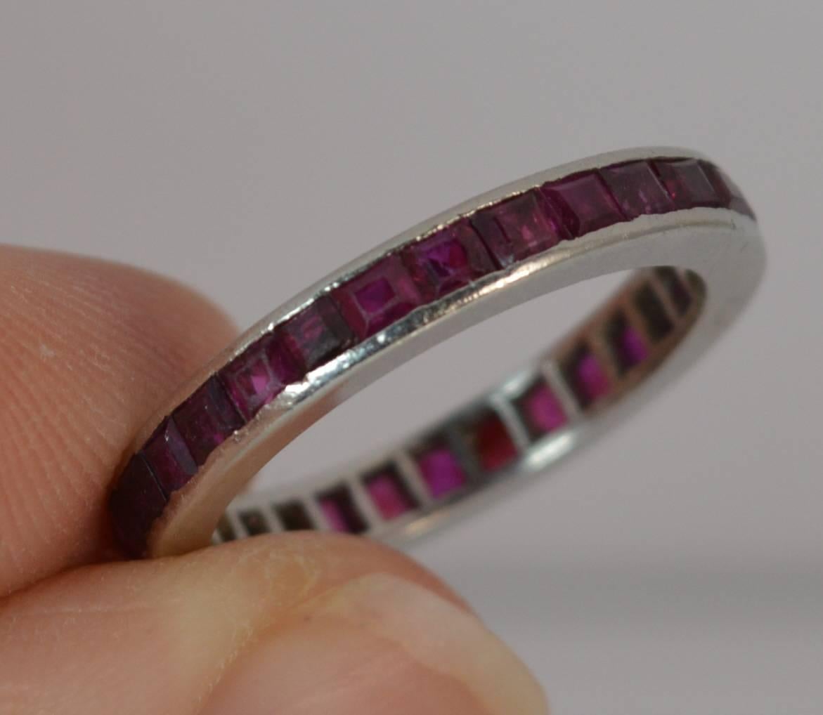 Women's Art Deco Platinum and Ruby Full Eternity Band Stack Ring