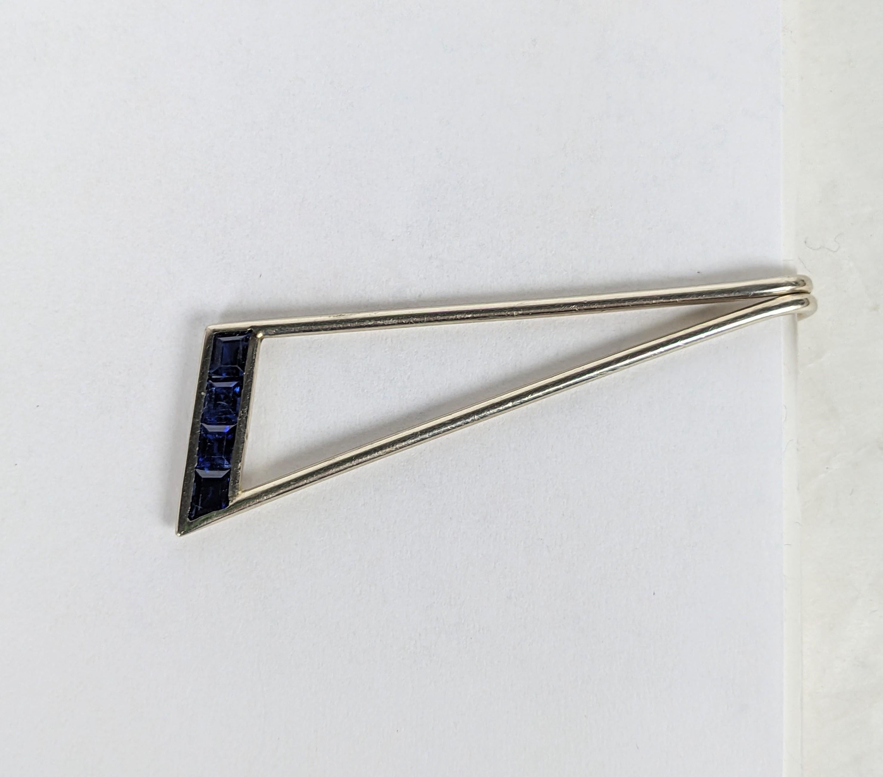 Art Deco Platinum and Sapphire Tie Bar from the 1930's. Simple elegant design of platinum wire with 4 calibre cut genuine matched sapphires. 1930's USA. 2