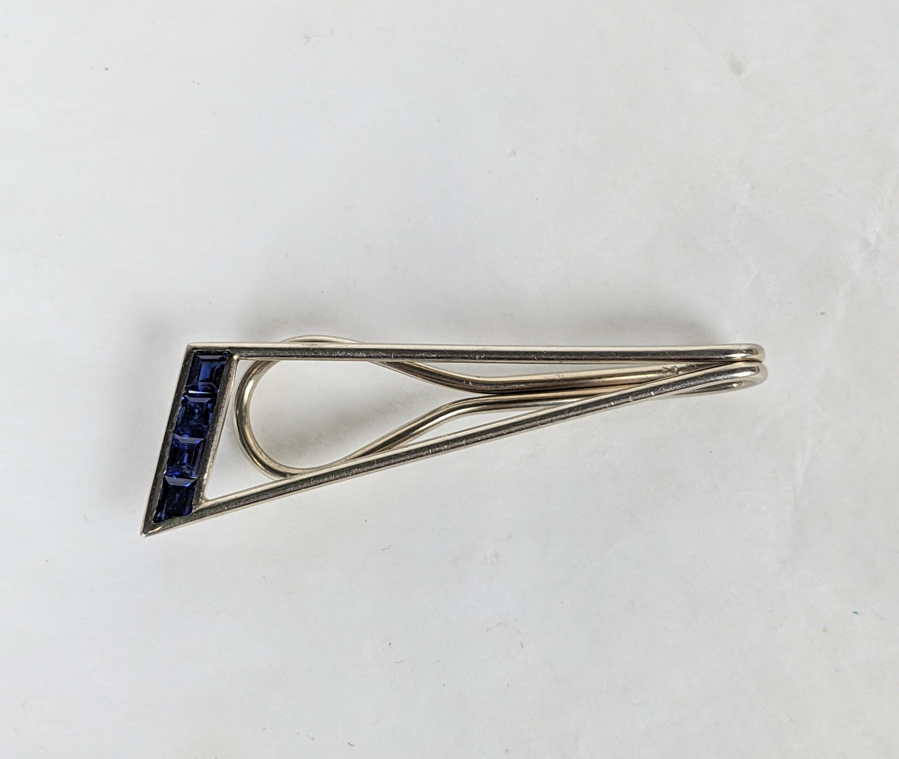 Black Art Deco Platinum and Sapphire Tie Bar For Sale