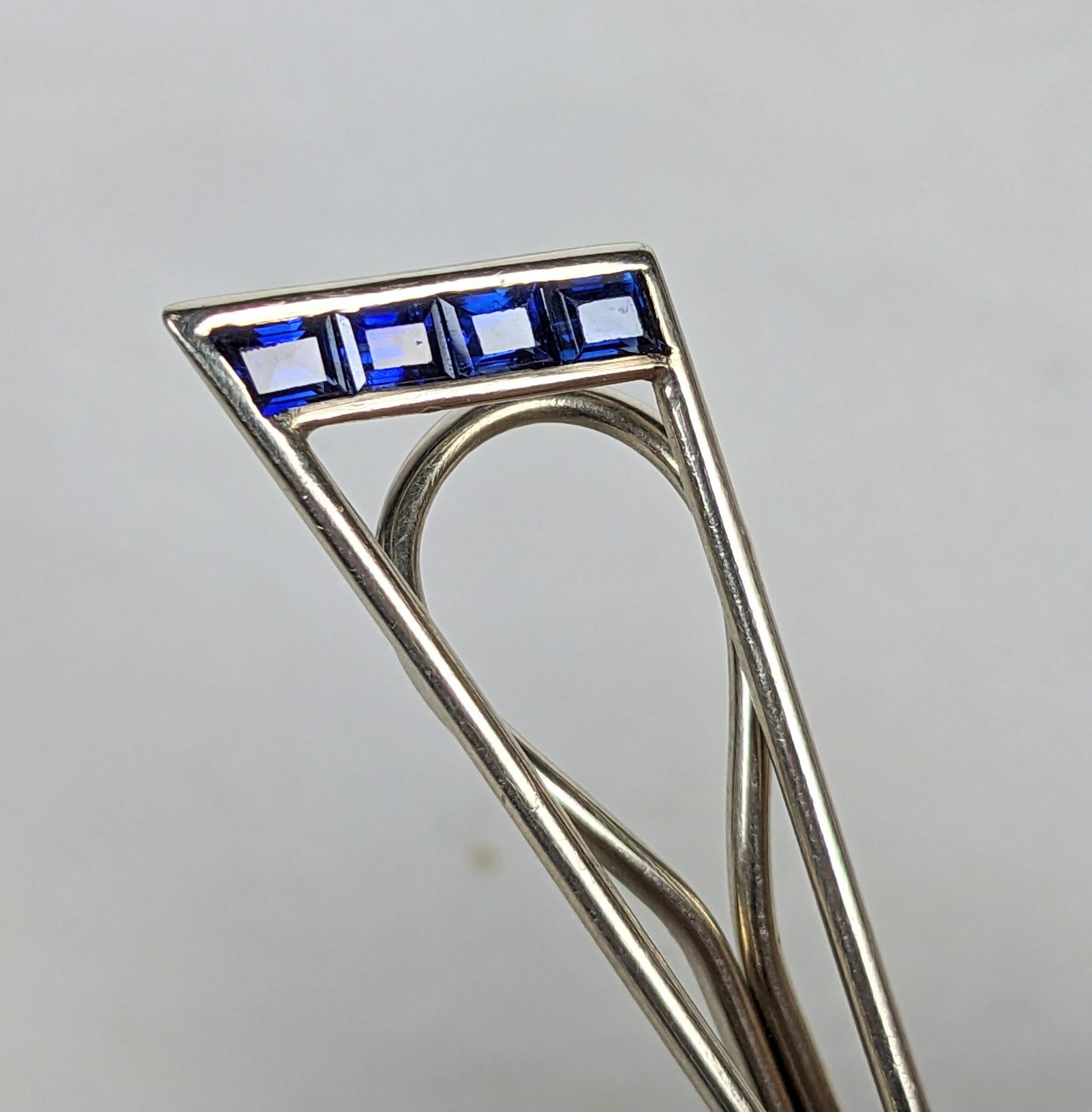 Art Deco Platinum and Sapphire Tie Bar For Sale 3