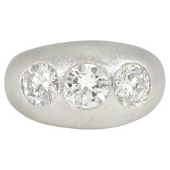 Art Deco Platinum and Three-Stone Diamond Flush-Set Ring