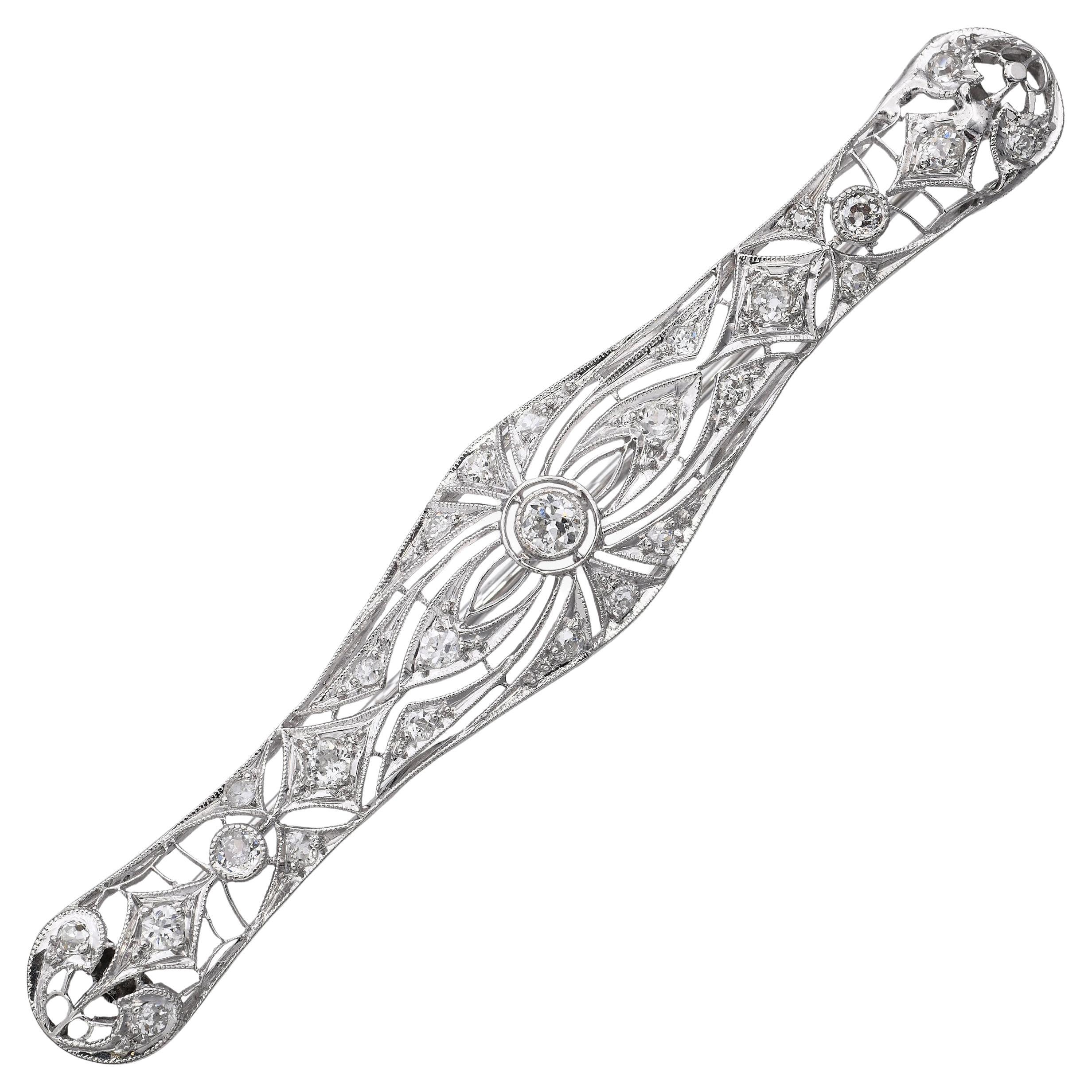 Art-Deco-Brosche aus Platin und Weißgold mit Diamanten