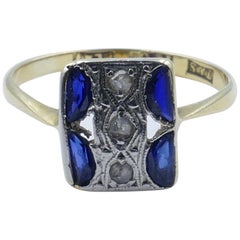 Antique Art Deco Platinum and Yellow Gold Diamond and Sapphire Ring