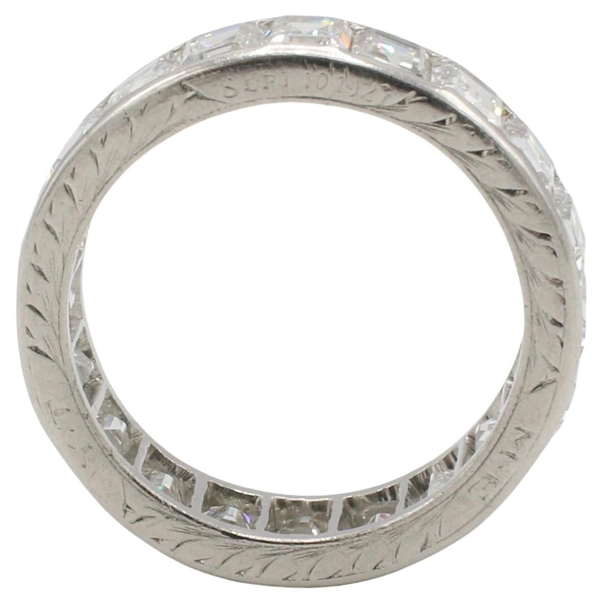 Art Deco Platinum Antique Carré Square Cut Natural Diamond Eternity Band  Ring In Excellent Condition In  Baltimore, MD