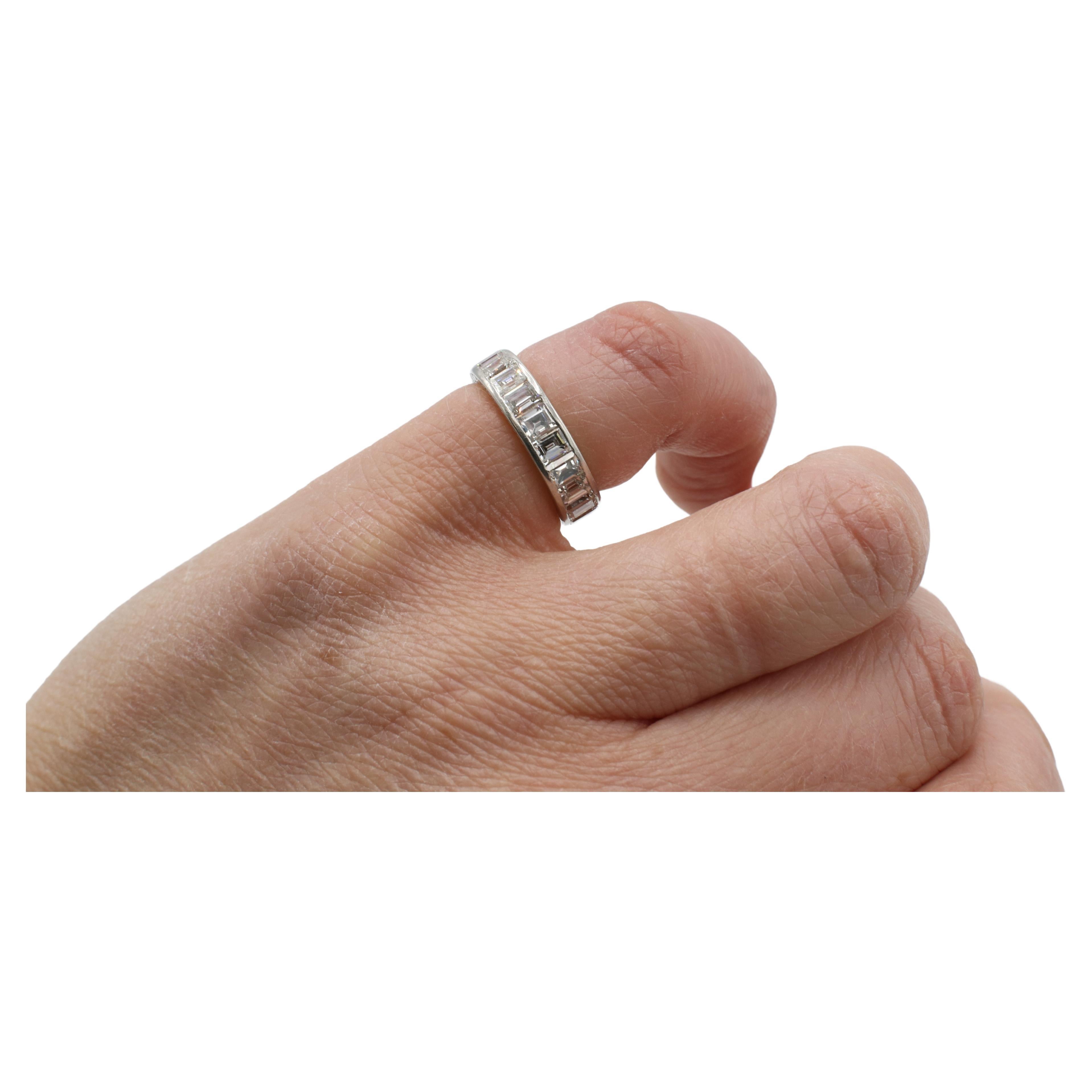 Women's Art Deco Platinum Antique Carré Square Cut Natural Diamond Eternity Band  Ring