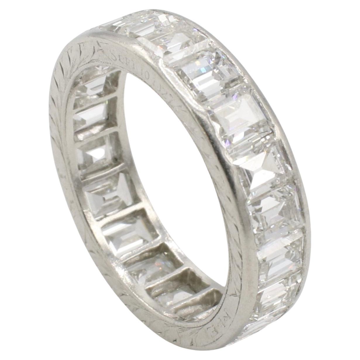 Art Deco Platinum Antique Carré Square Cut Natural Diamond Eternity Band  Ring 