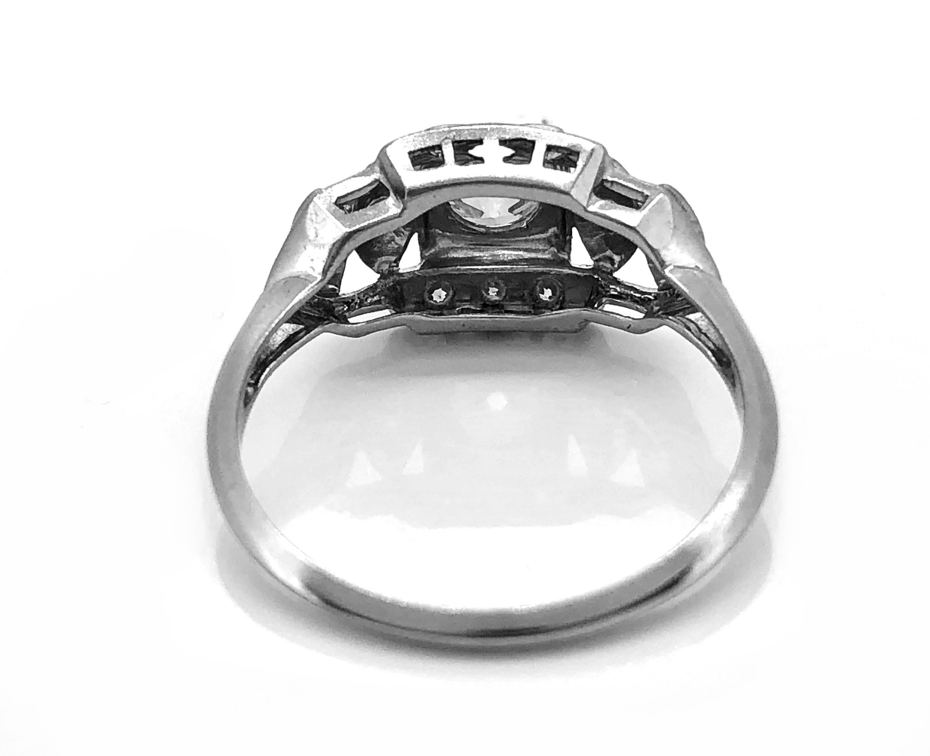 Old European Cut Art Deco Platinum Antique Engagement Ring .40 Carat Diamond