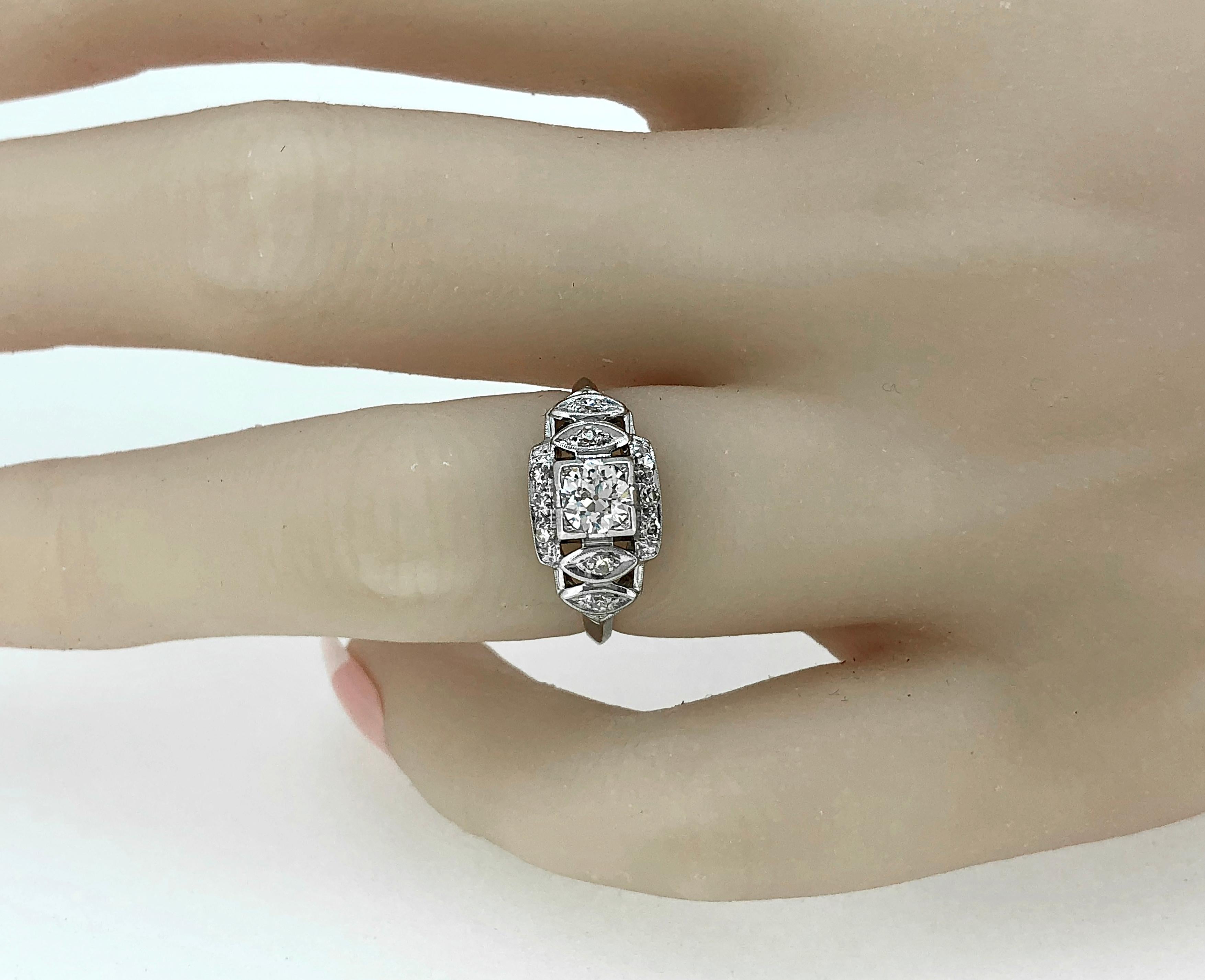 Art Deco Platinum Antique Engagement Ring .40 Carat Diamond In Excellent Condition In Tampa, FL