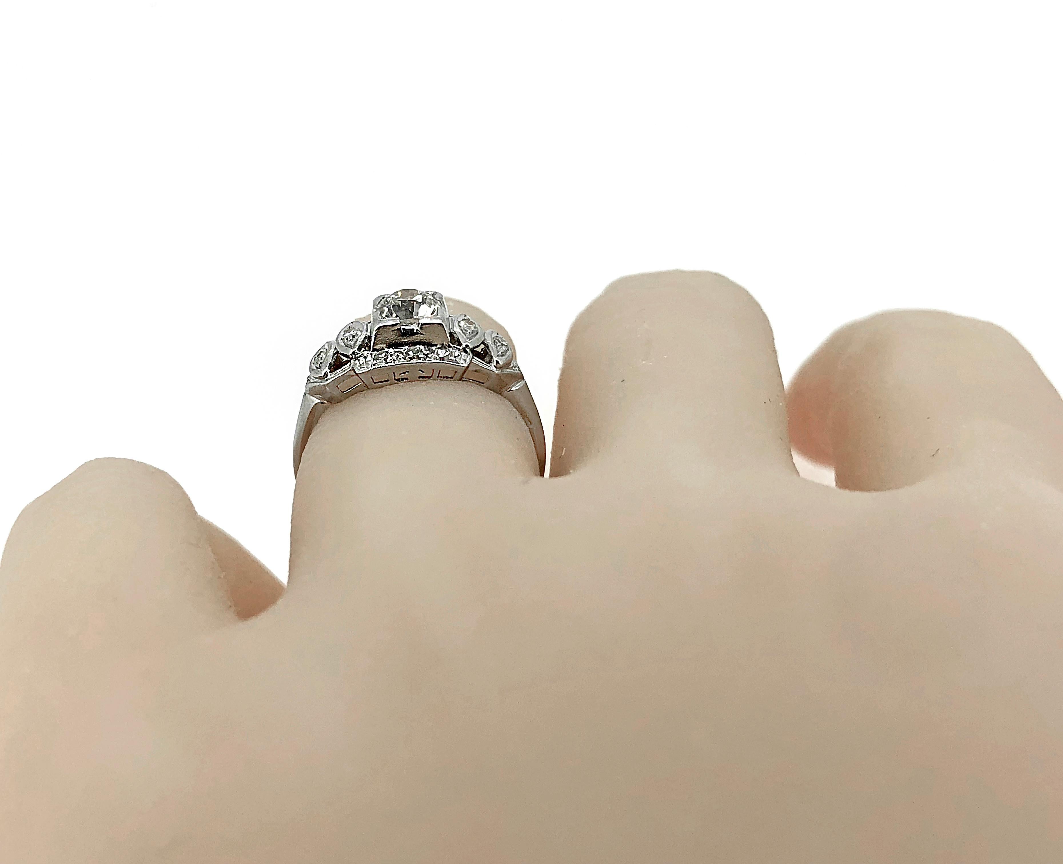 Women's Art Deco Platinum Antique Engagement Ring .40 Carat Diamond