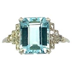 Art Deco Platinum Aquamarine Diamond Ring