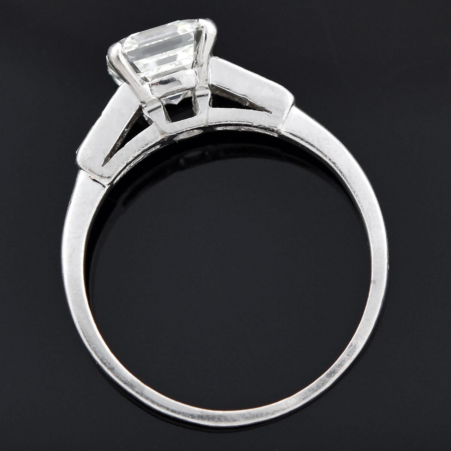 Art Deco Platinum Asscher Cut Diamond Engagement Ring 1.50ct In Good Condition For Sale In Narberth, PA