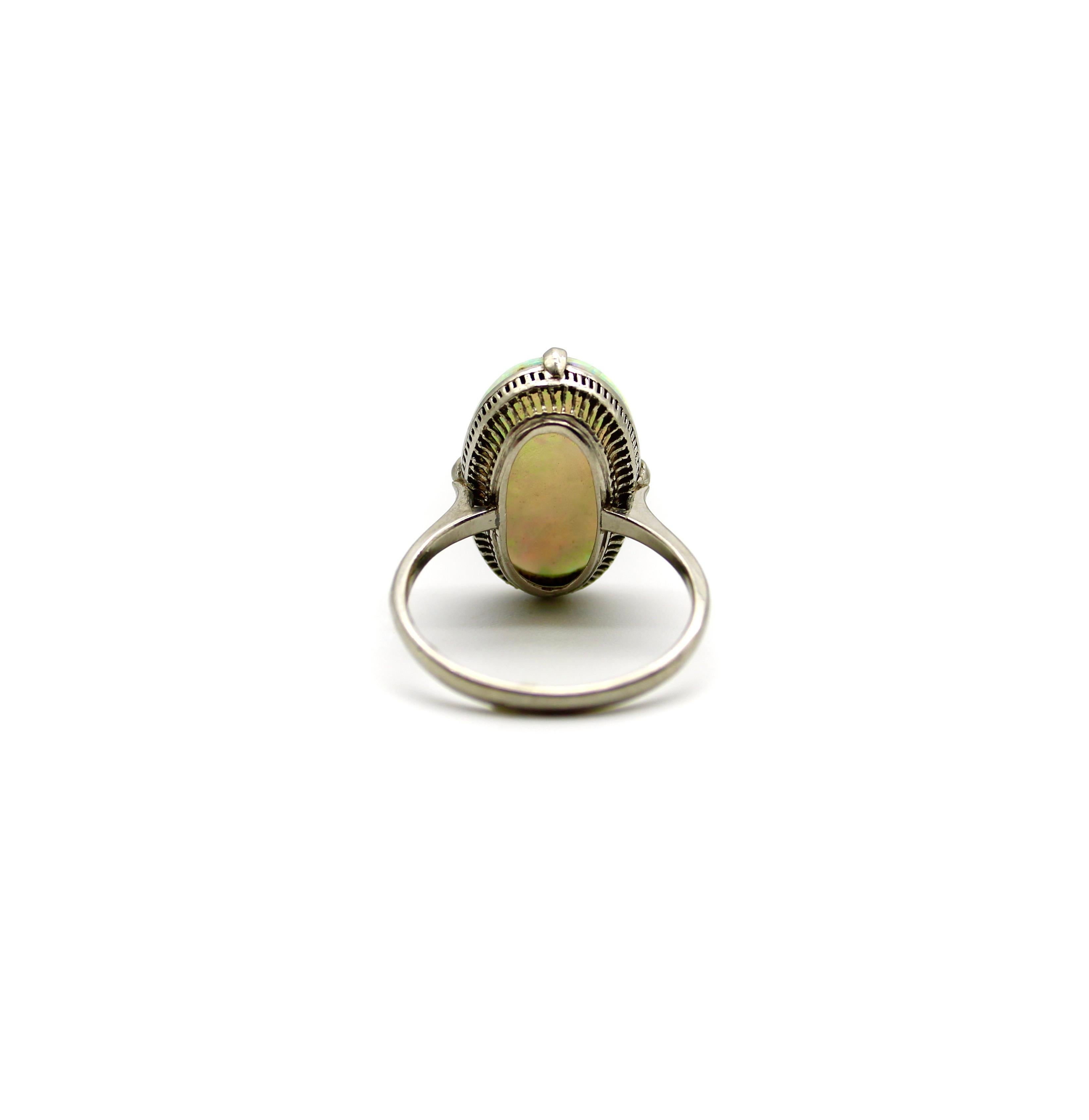 Art Deco Platinum Australian Opal Cabochon Ring  3