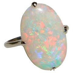 Antique Art Deco Platinum Australian Opal Cabochon Ring