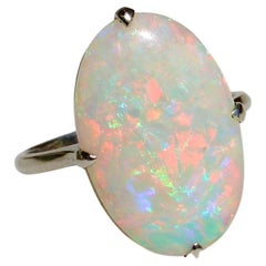 Antique Art Deco Platinum Australian Opal Cabochon Ring 