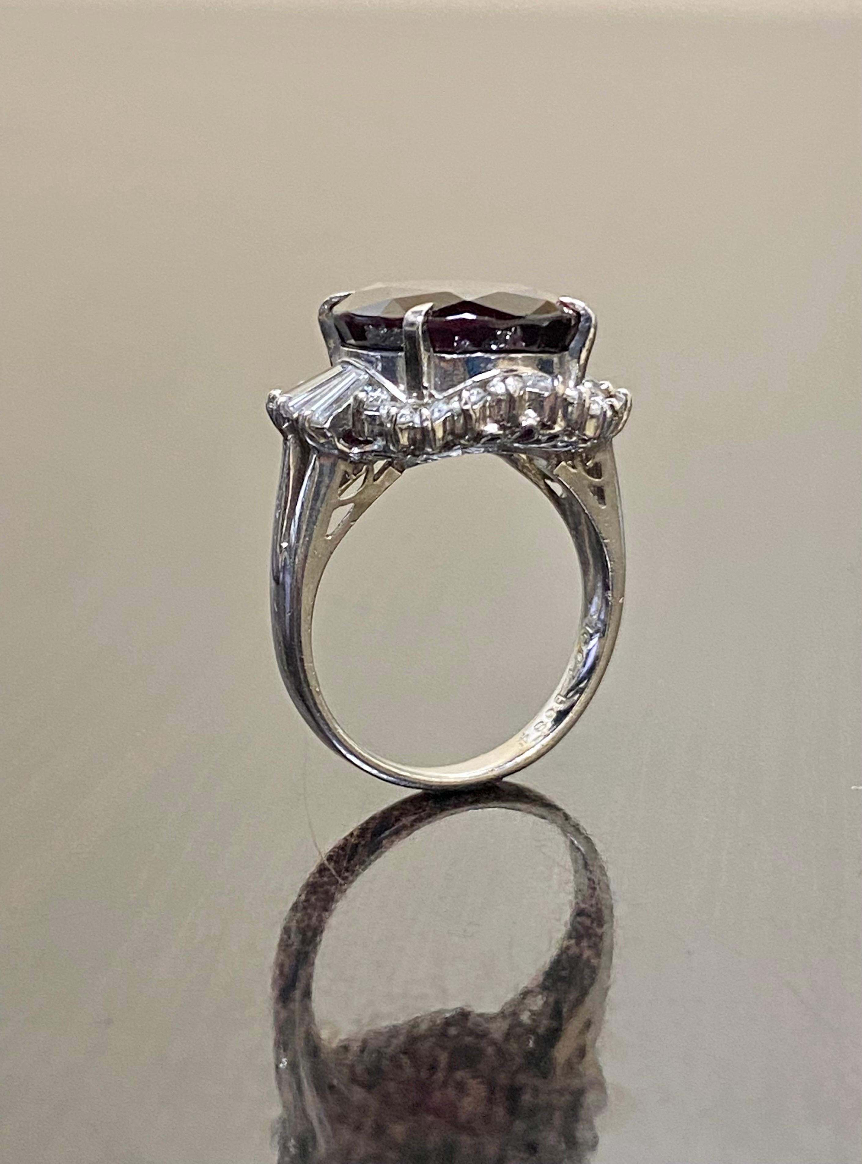 Art Deco Platinum Baguette Diamond 10.07 Rhodolite Garnet Engagement Ring For Sale 5