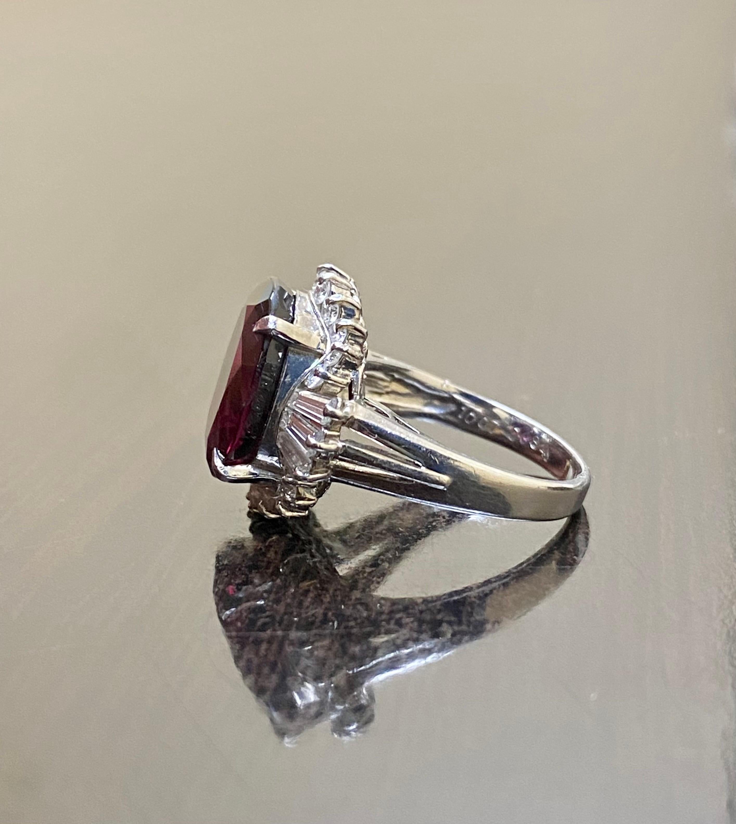Oval Cut Art Deco Platinum Baguette Diamond 10.07 Rhodolite Garnet Engagement Ring For Sale