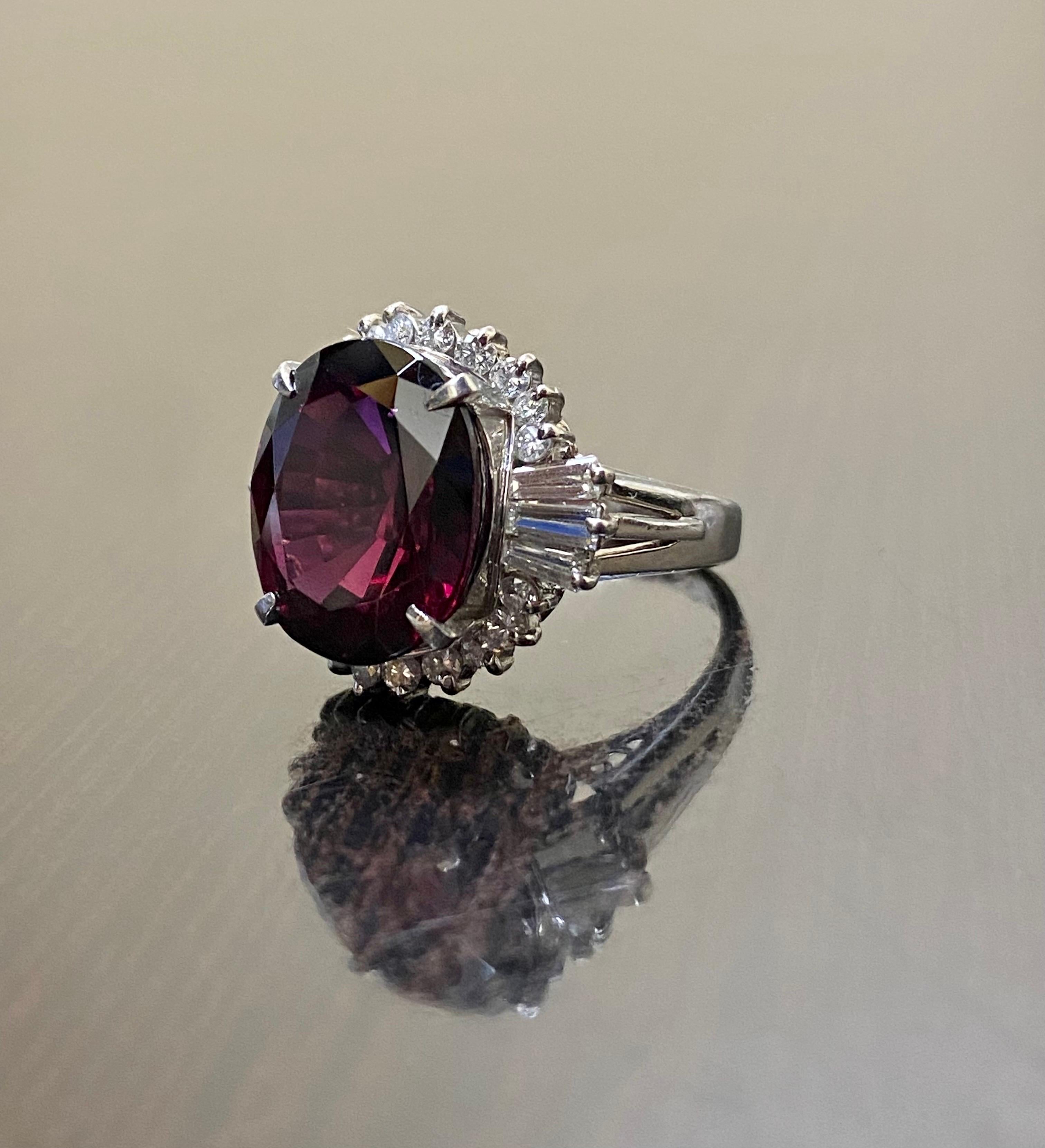 Women's Art Deco Platinum Baguette Diamond 10.07 Rhodolite Garnet Engagement Ring For Sale