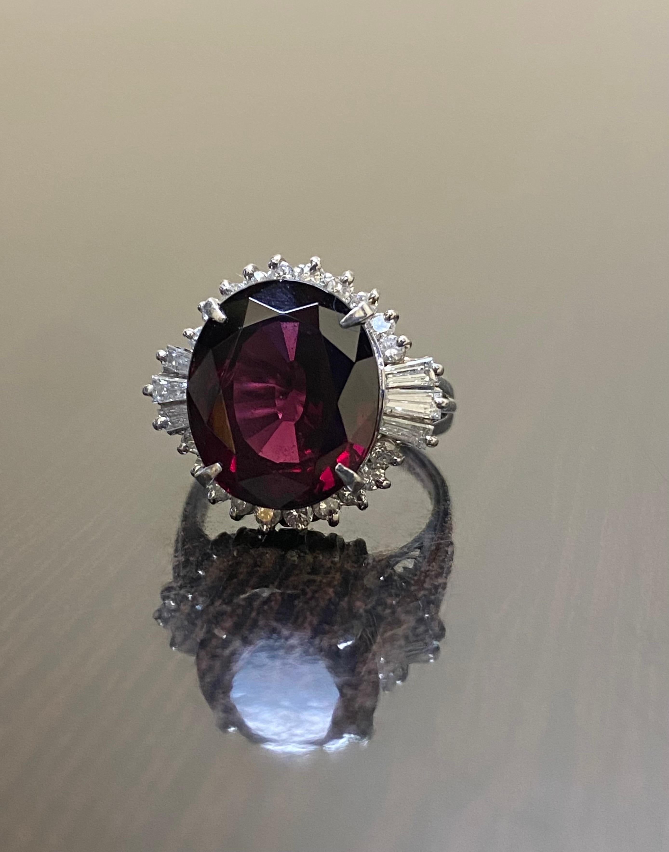 Art Deco Platinum Baguette Diamond 10.07 Rhodolite Garnet Engagement Ring For Sale 1