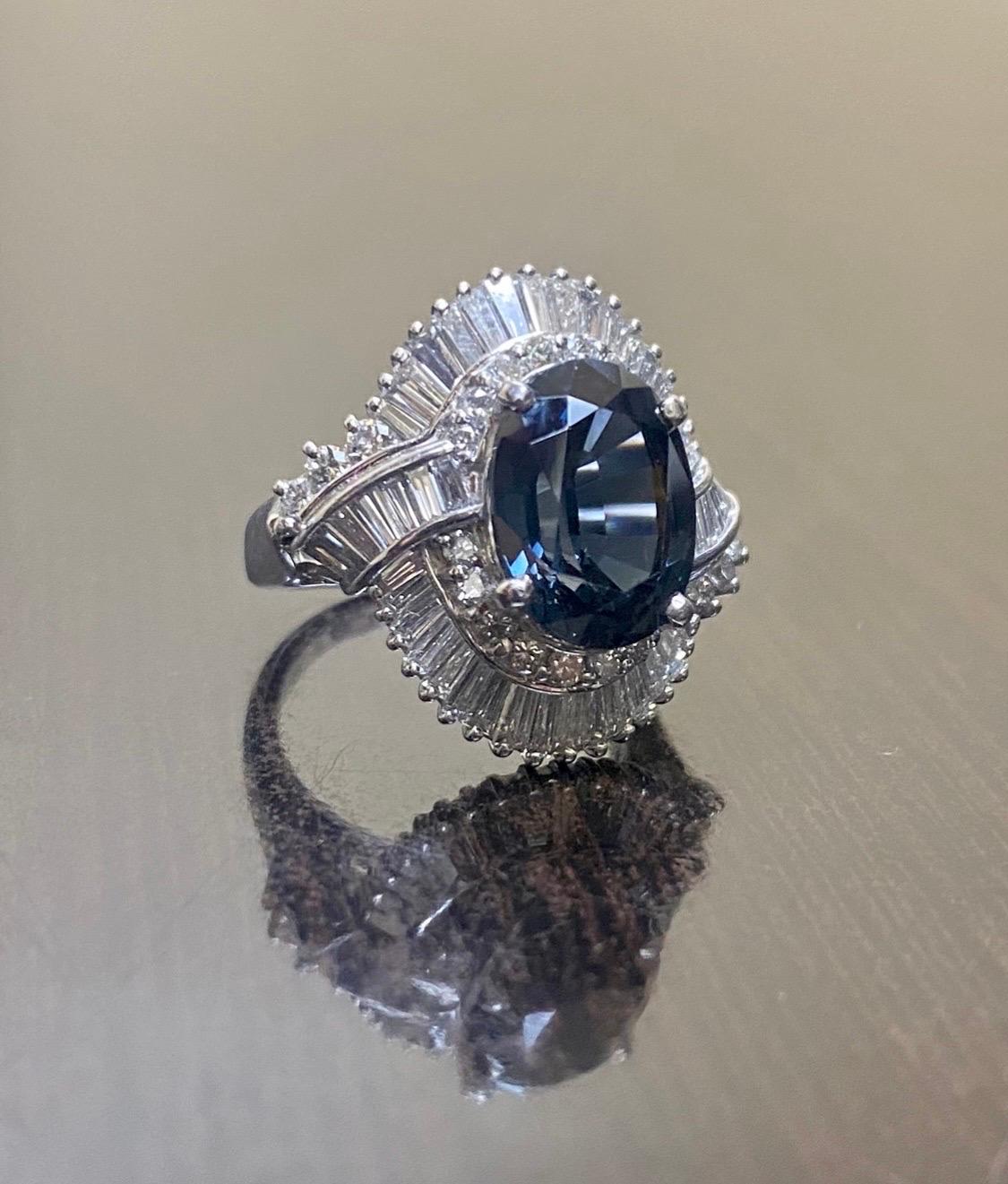 Dekara Designs Collection

Metal- 90% Platinum, 10% Iridium.

Stones- 1 Genuine Oval Blue Spinel 5.04 Carats, 48 Tapered Baguette Diamonds, 24 Round Diamonds G-H Color SI1 Clarity 1.96 Carats. 7 Carats Total Weight.

Size- 6. FREE SIZING!!!!

A