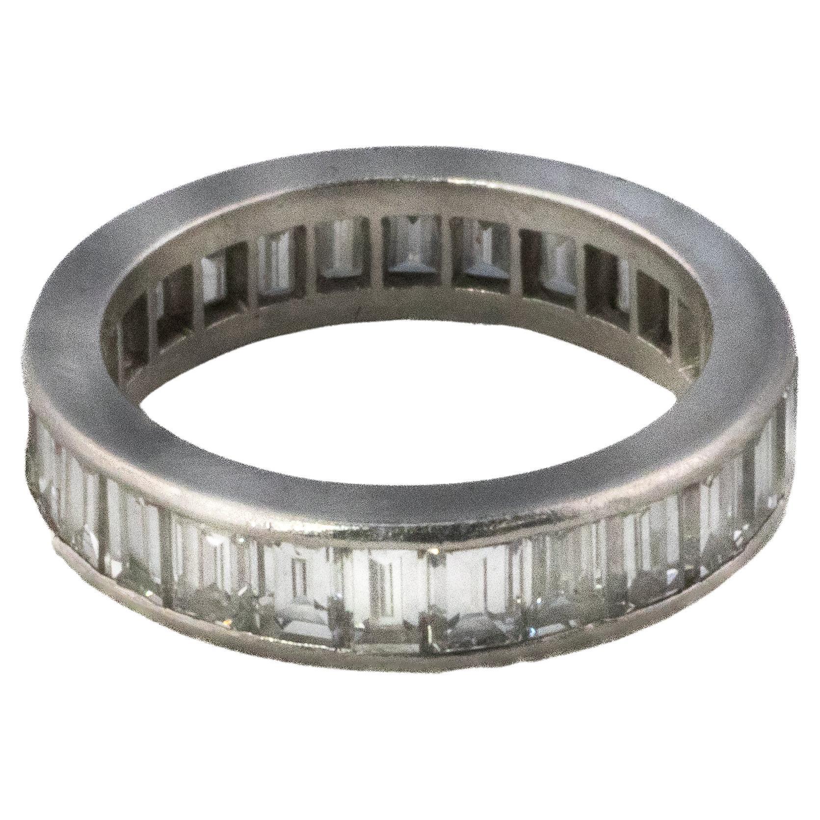 Art Deco Platinum Baguette Diamond Eternity Band Ring For Sale
