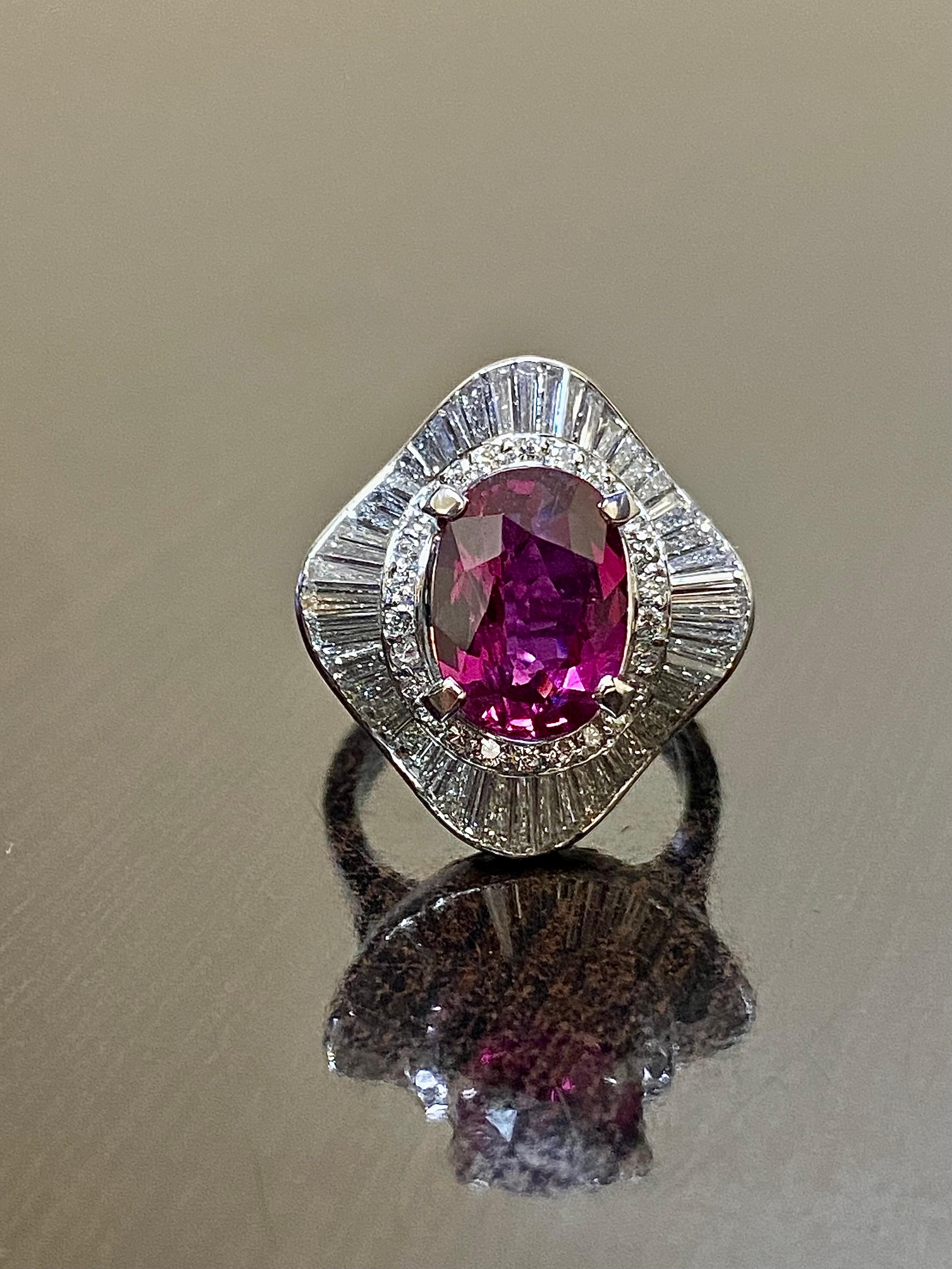 Art Deco Platinum Ballerina Diamond GIA Certified 3.54 Carat Oval Ruby Ring For Sale 5