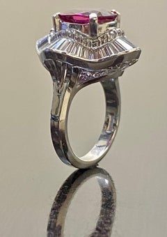 Art Deco Platinum Ballerina Diamond GIA Certified 3.54 Carat Oval Ruby Ring