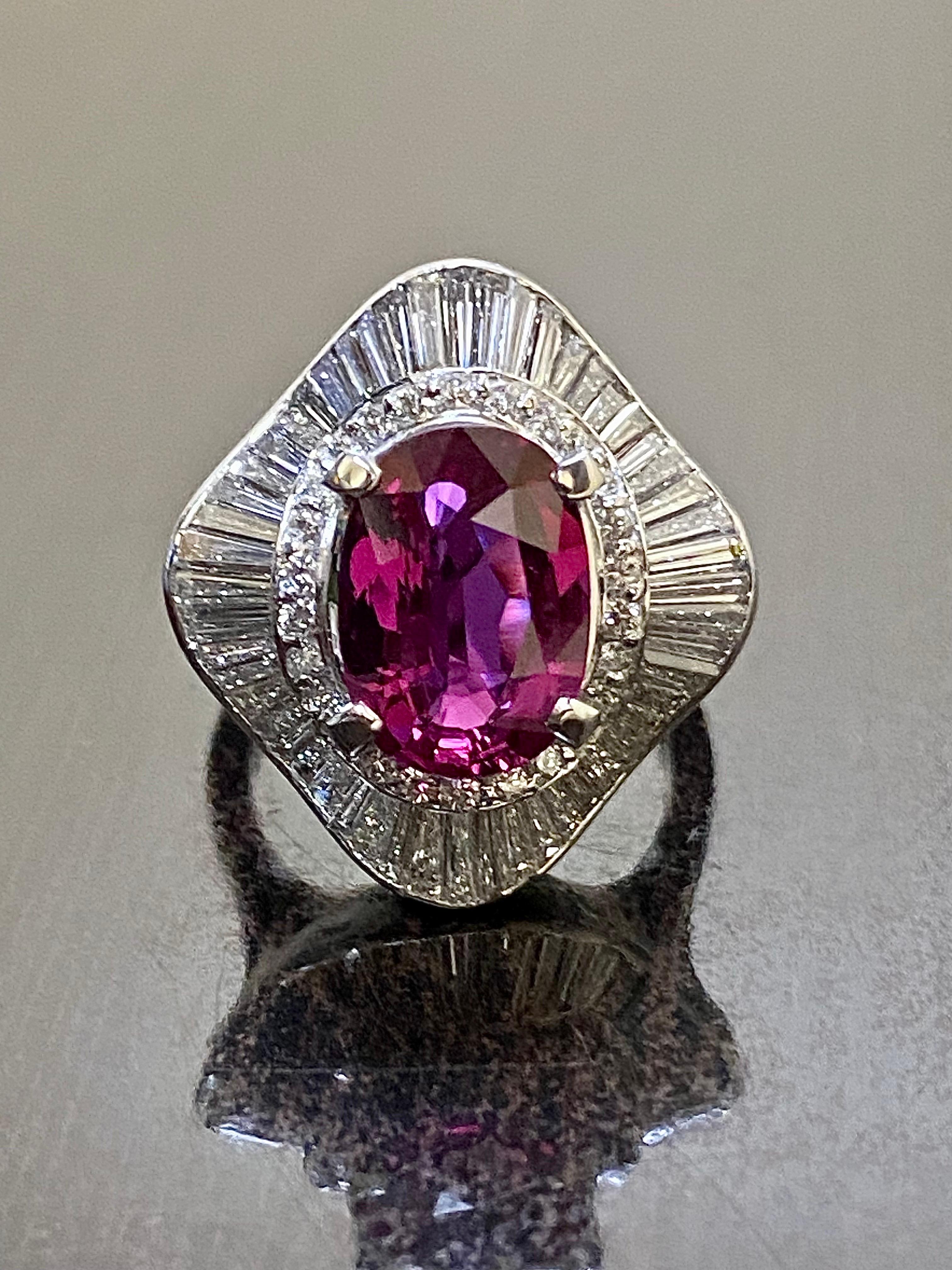 Art Deco Platinum Ballerina Diamond GIA Certified 3.54 Carat Oval Ruby Ring In New Condition In Los Angeles, CA