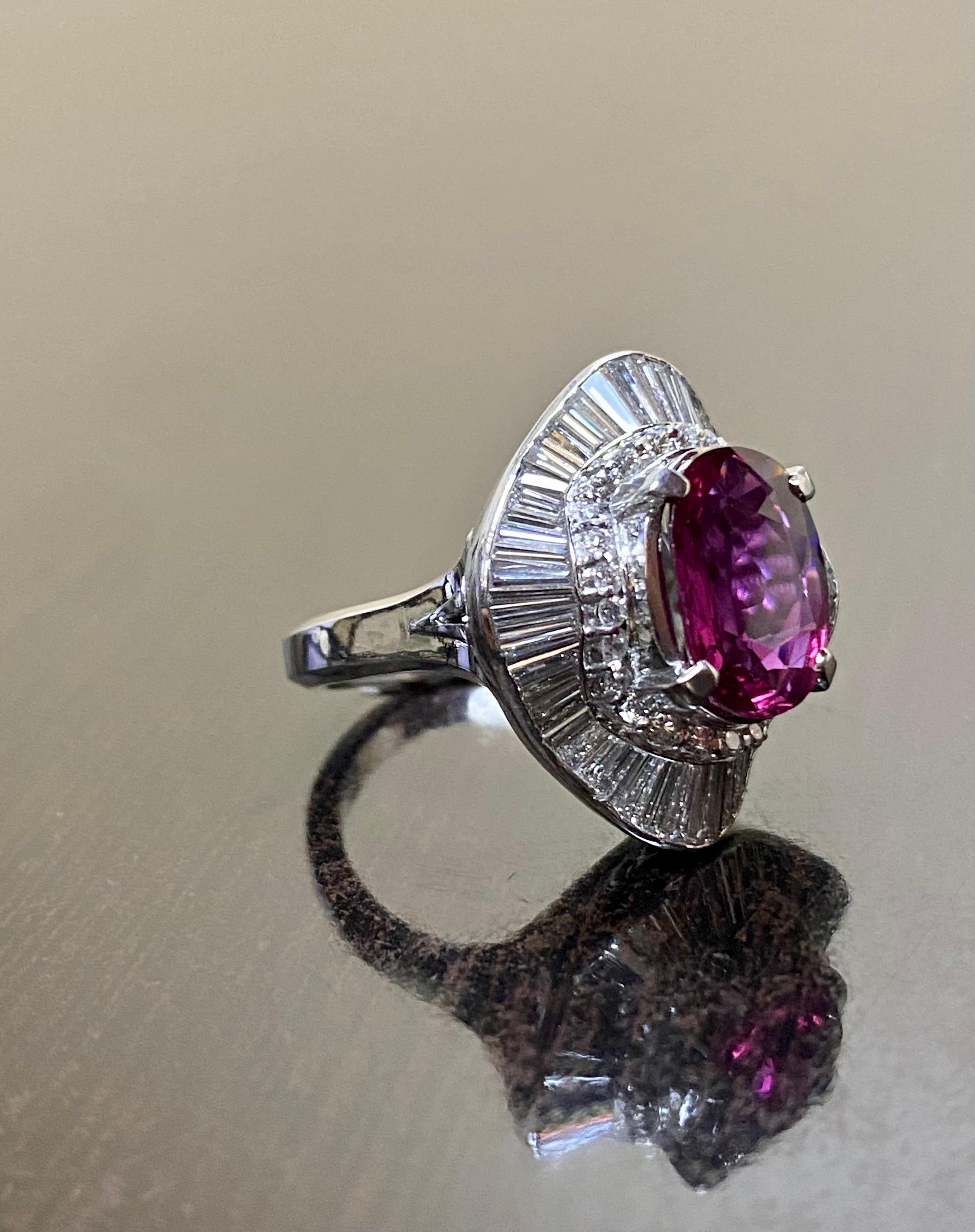 Women's Art Deco Platinum Ballerina Diamond GIA Certified 3.54 Carat Oval Ruby Ring For Sale