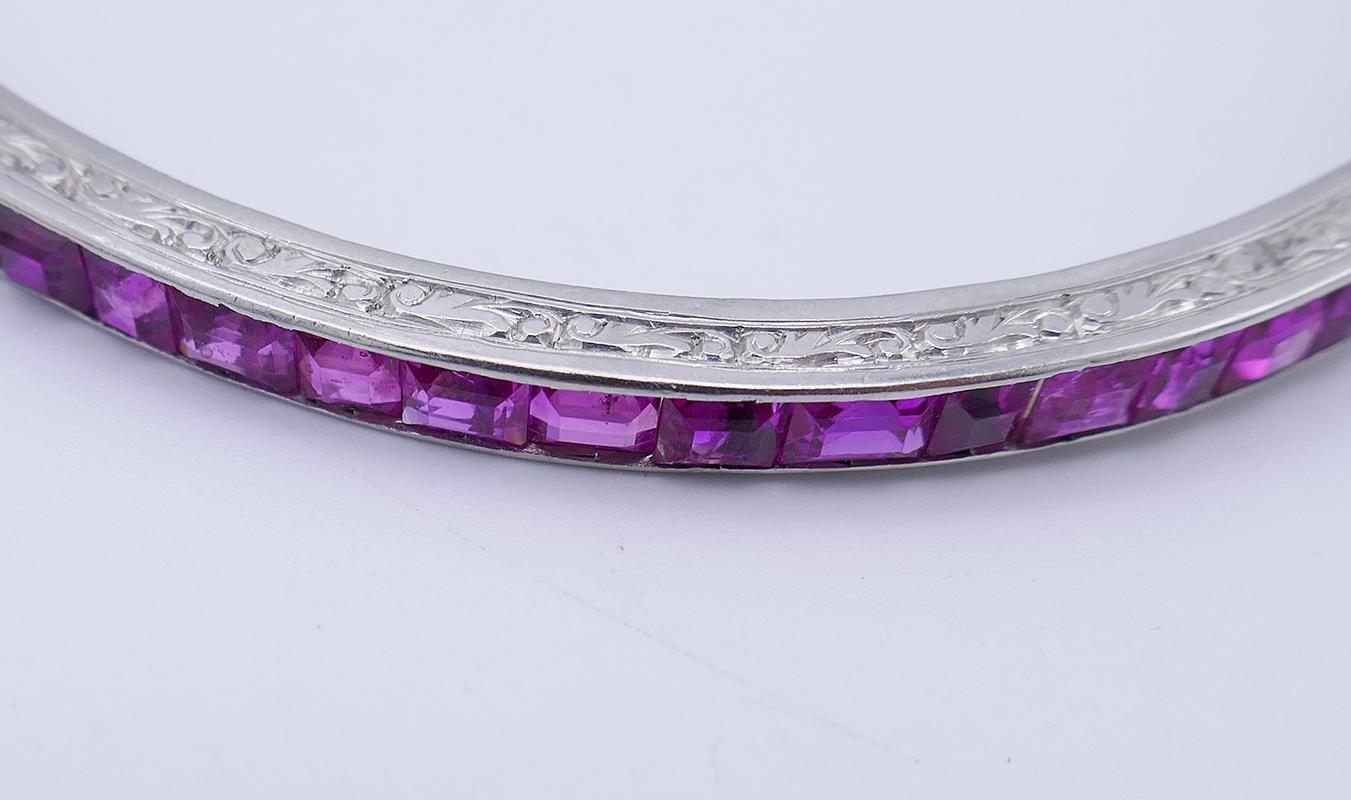 Art Deco Platinum Bangle Bracelet Diamond Black Onyx Ruby, French, a Set of Two In Good Condition In Beverly Hills, CA