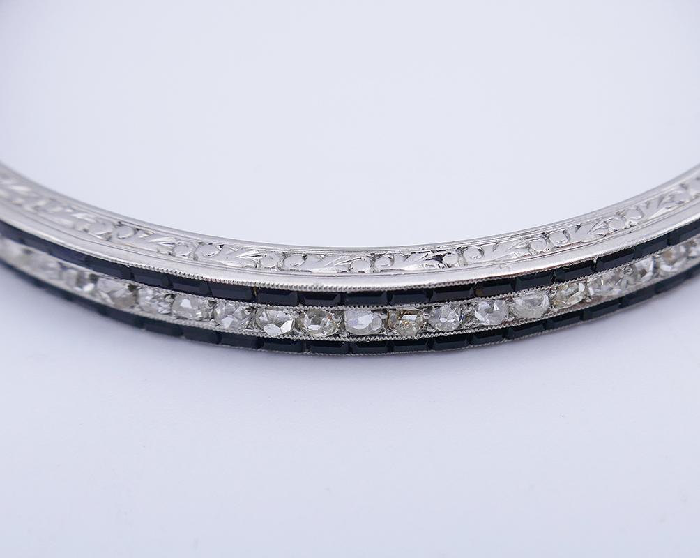 Women's or Men's Art Deco Platinum Bangle Bracelet Diamond Black Onyx Ruby, French, a Set of Two