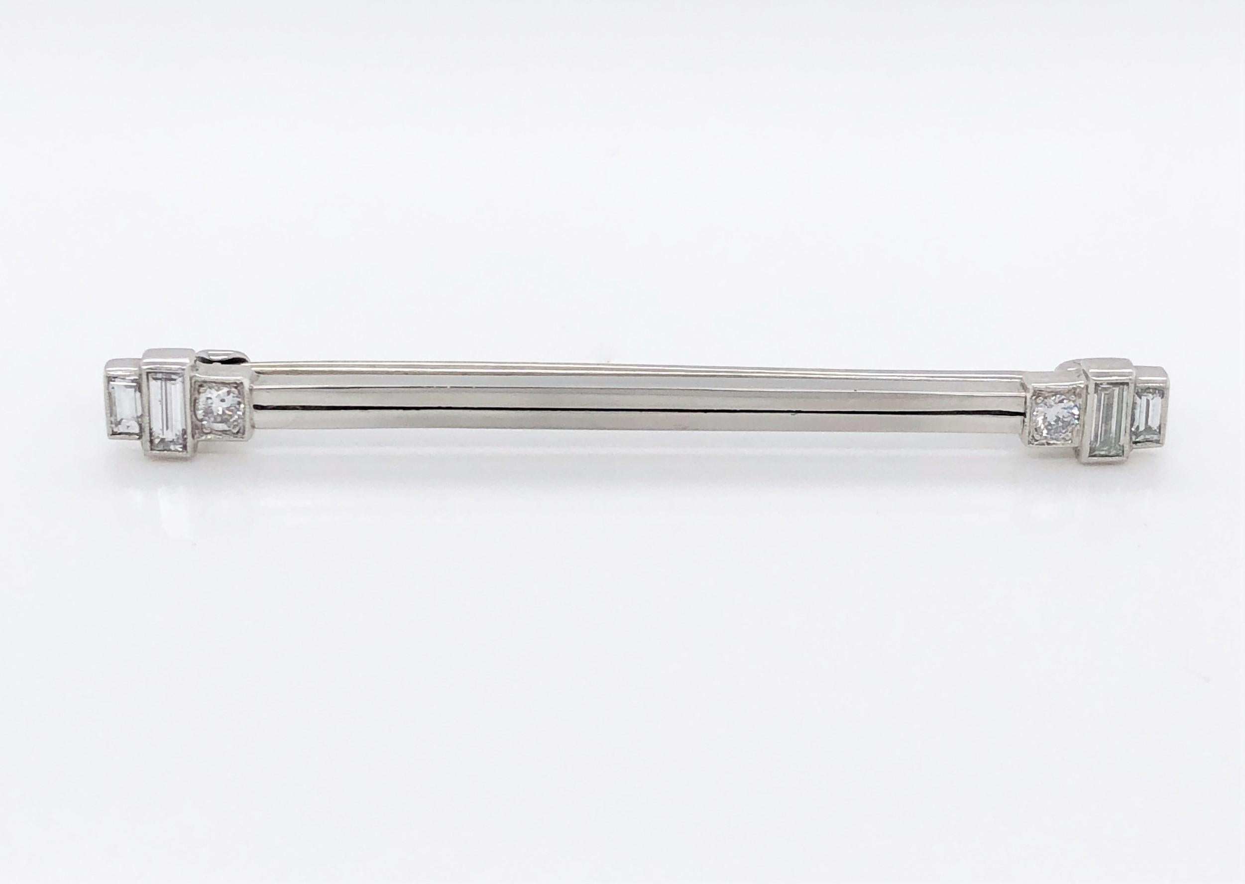 Art Deco Platinum Bar Pin with Diamond Accents 1