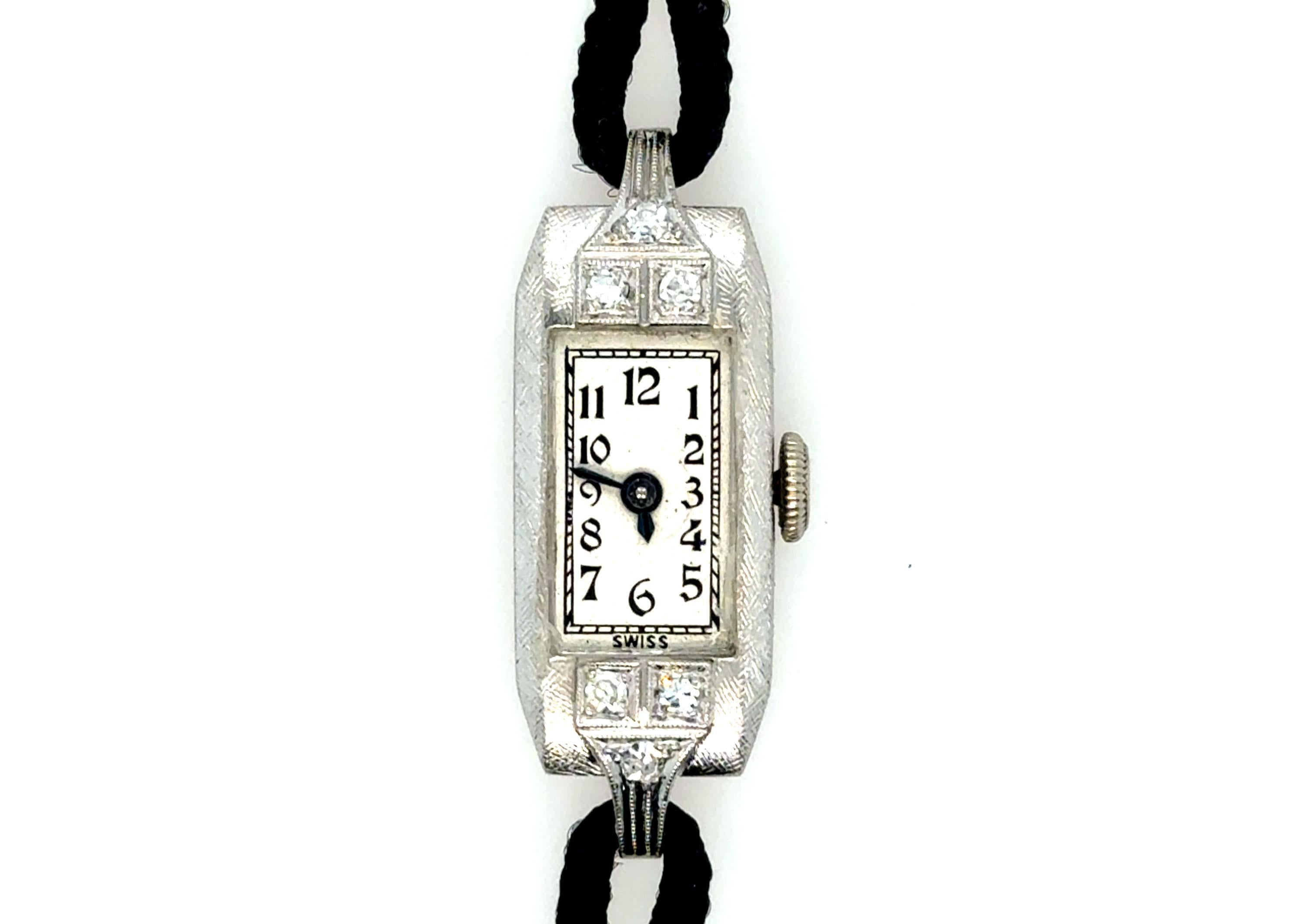 Single Cut Art Deco Platinum Benrus Ladies Wrist Watch Mined Diamond Original 1930's