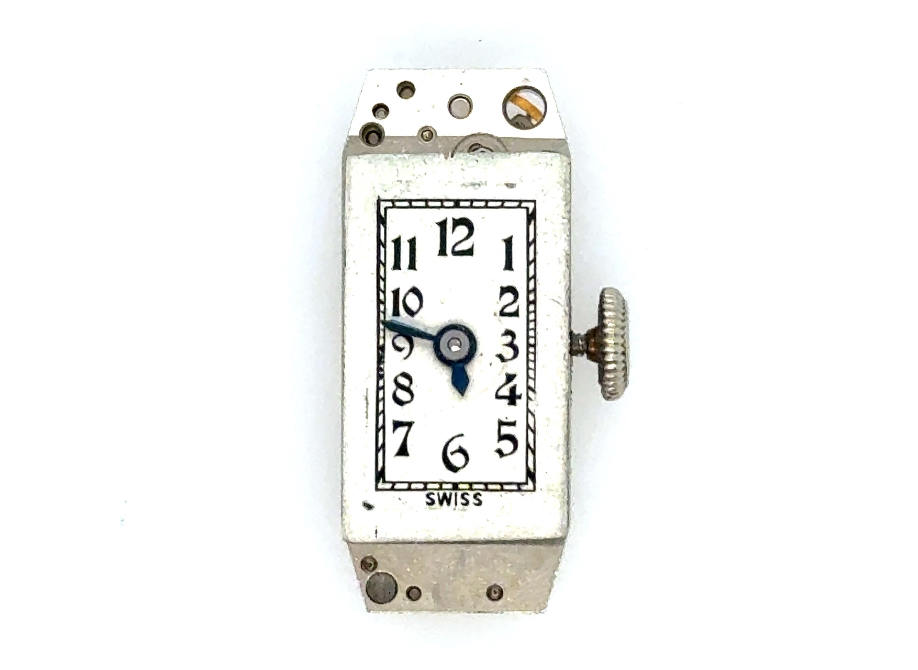 Women's Art Deco Platinum Benrus Ladies Wrist Watch Mined Diamond Original 1930's