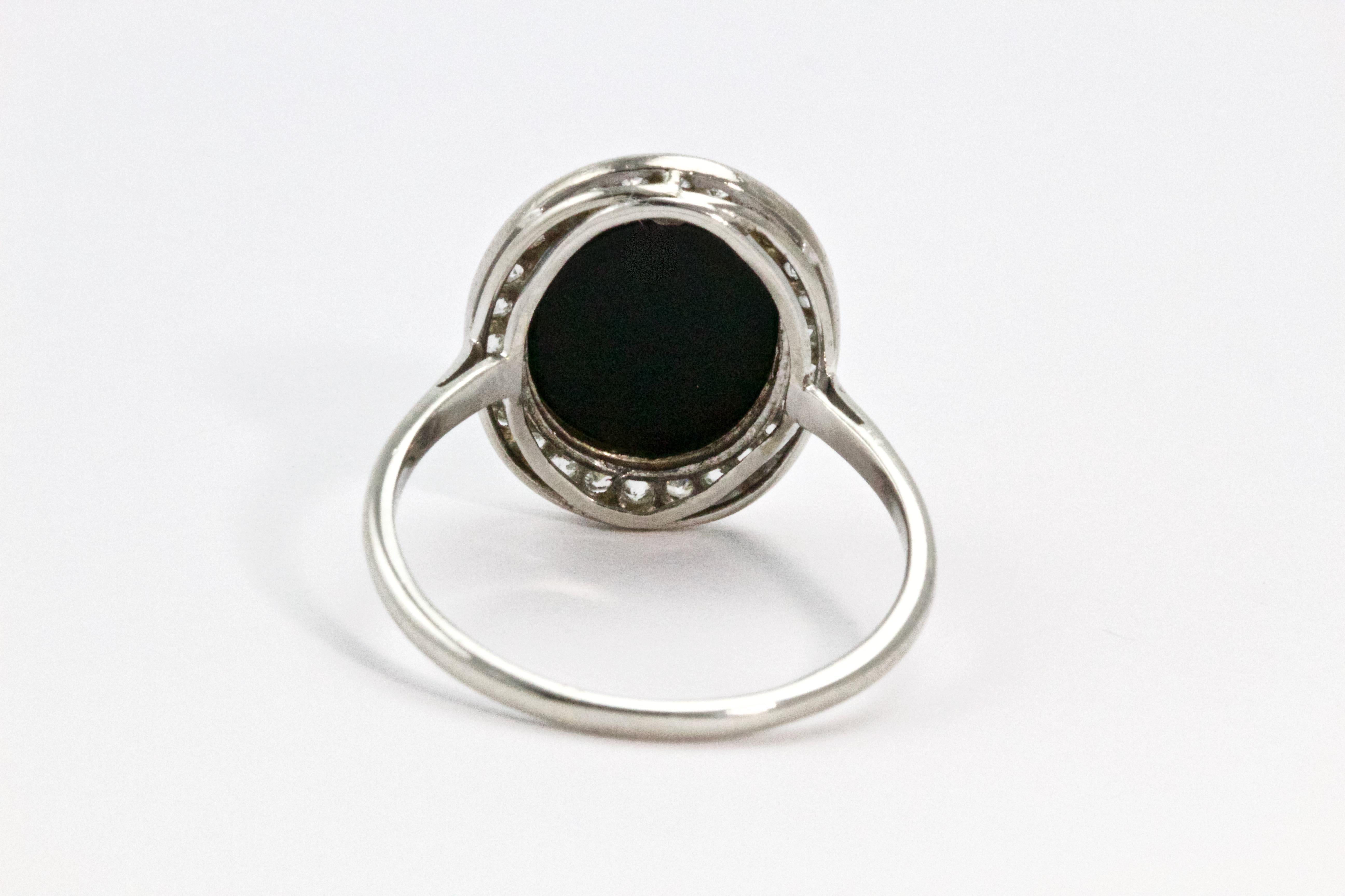 Women's Art Deco Platinum Black Opal Diamond Halo Cluster Ring