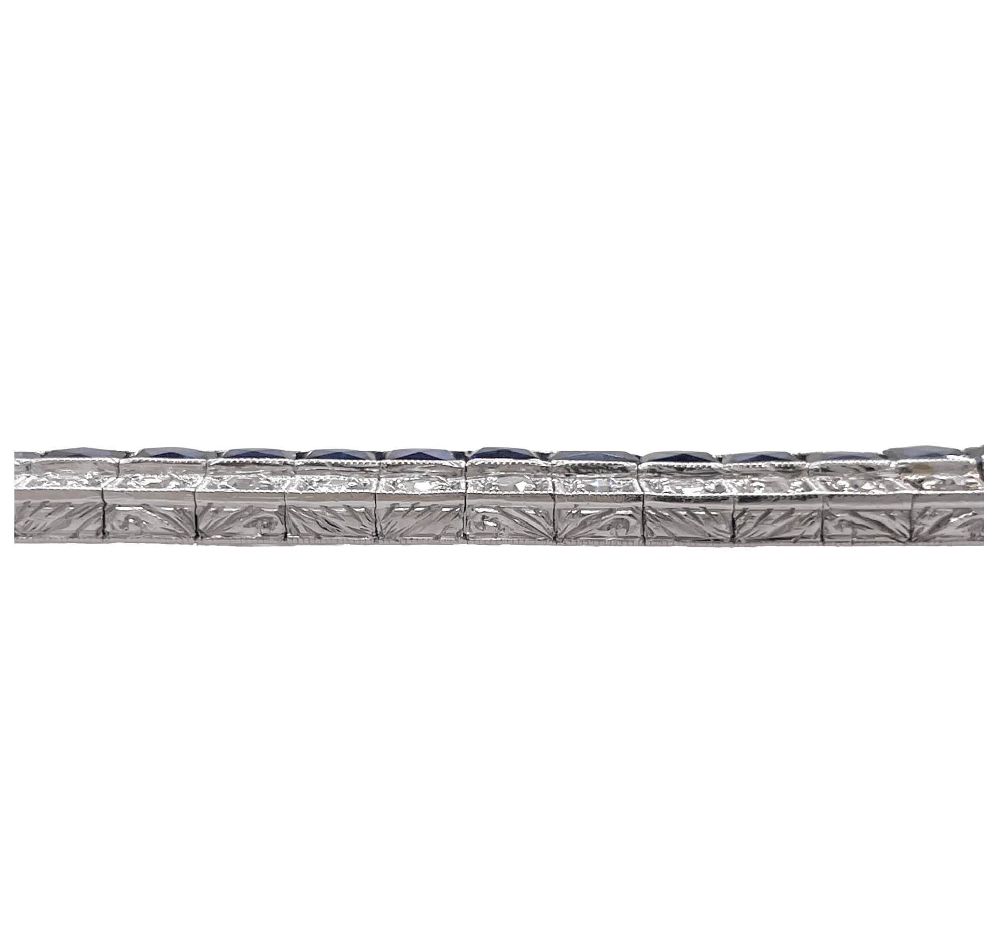 Platin-Armband mit blauem Saphir und Diamanten im Art déco-Stil im Angebot 4