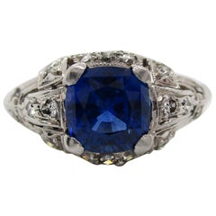 Art Deco Platinum Blue Sapphire and Diamond Ring Art Deco Platinum Blue Sapphire and Diamond Ring