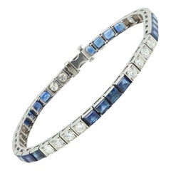 Art Deco Platinum Blue Sapphire and Diamonds Vintage Bracelet