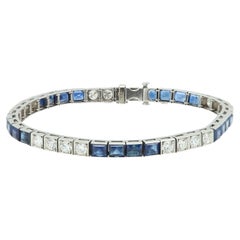 Bracciale vintage in stile Art Déco con zaffiro blu platino e diamanti
