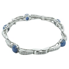 Art Deco Platinum Blue Star Sapphire and Diamond Line Bracelet