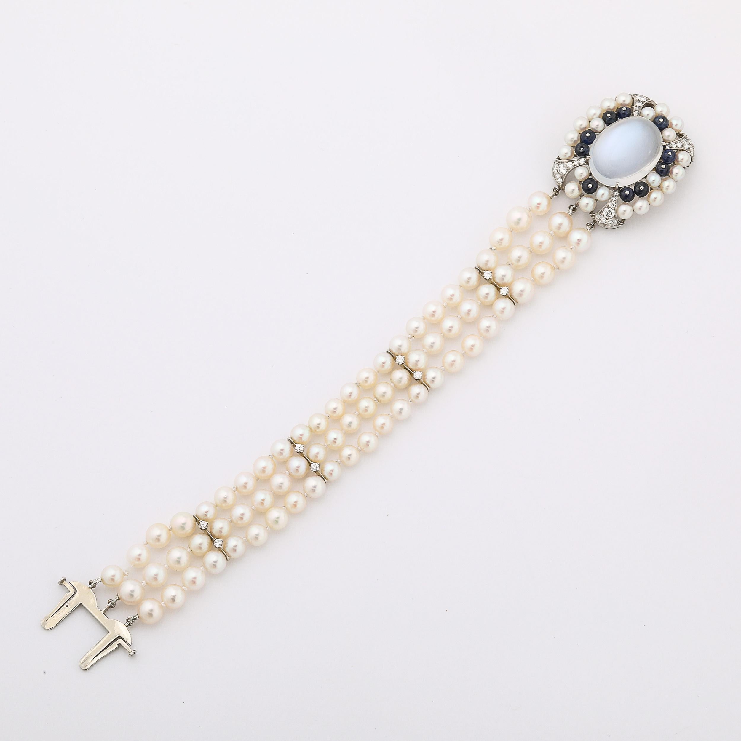 Art Deco Platinum Bracelet 21.58 Ctw Gems and Moonstone by Raymond C. Yard For Sale 5