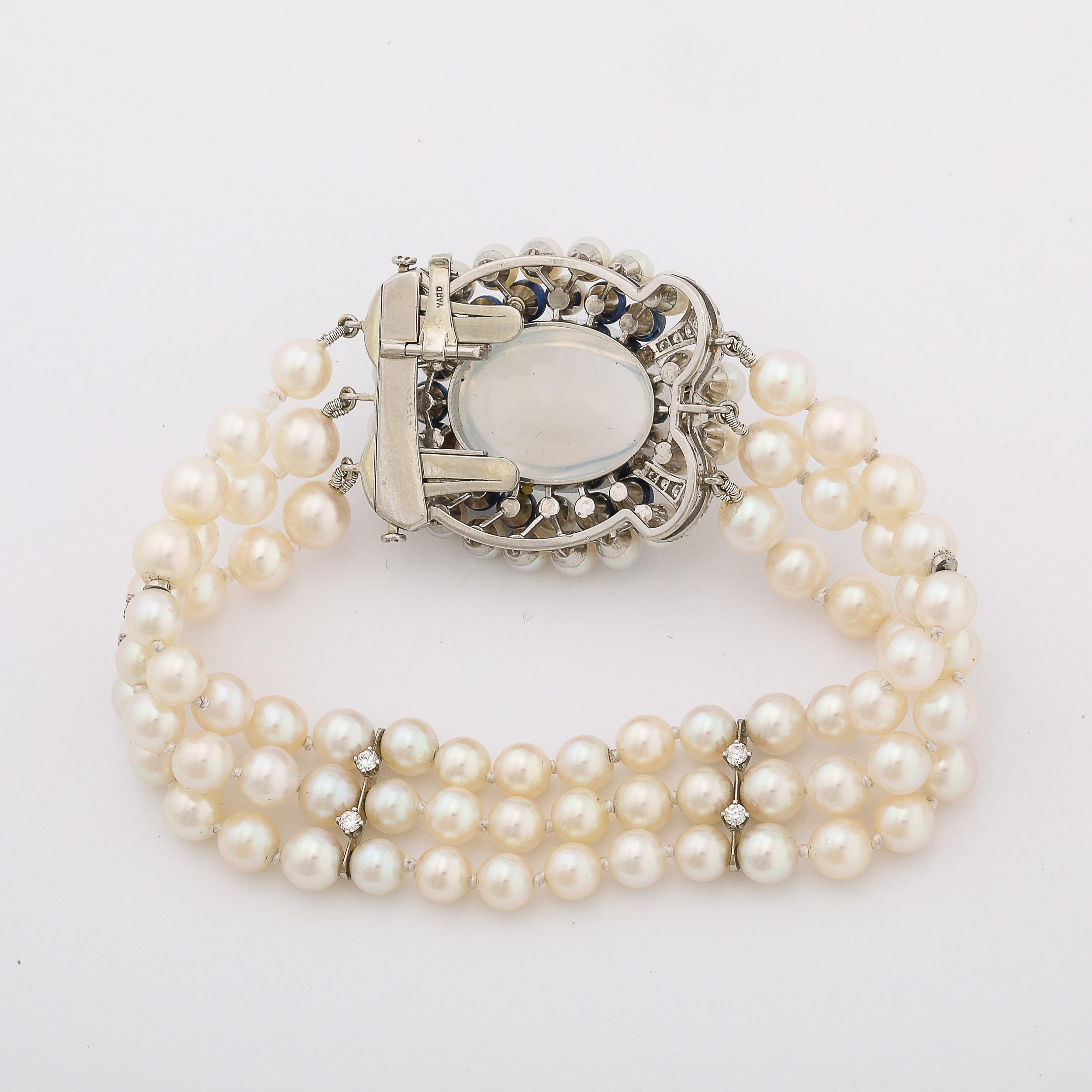 Art Deco Platinum Bracelet 21.58 Ctw Gems and Moonstone by Raymond C. Yard For Sale 7