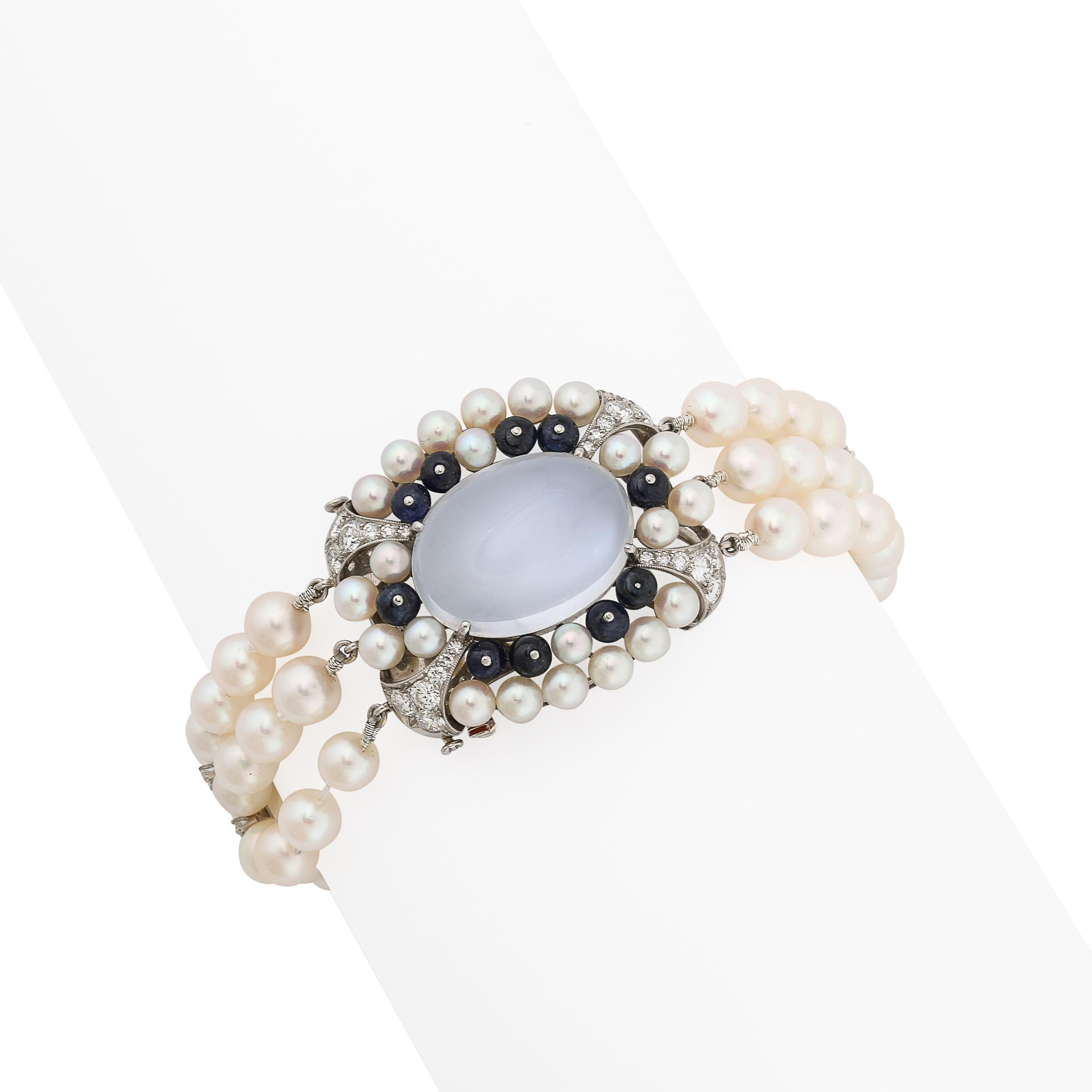Art Deco Platinum Bracelet 21.58 Ctw Gems and Moonstone by Raymond C. Yard For Sale 8