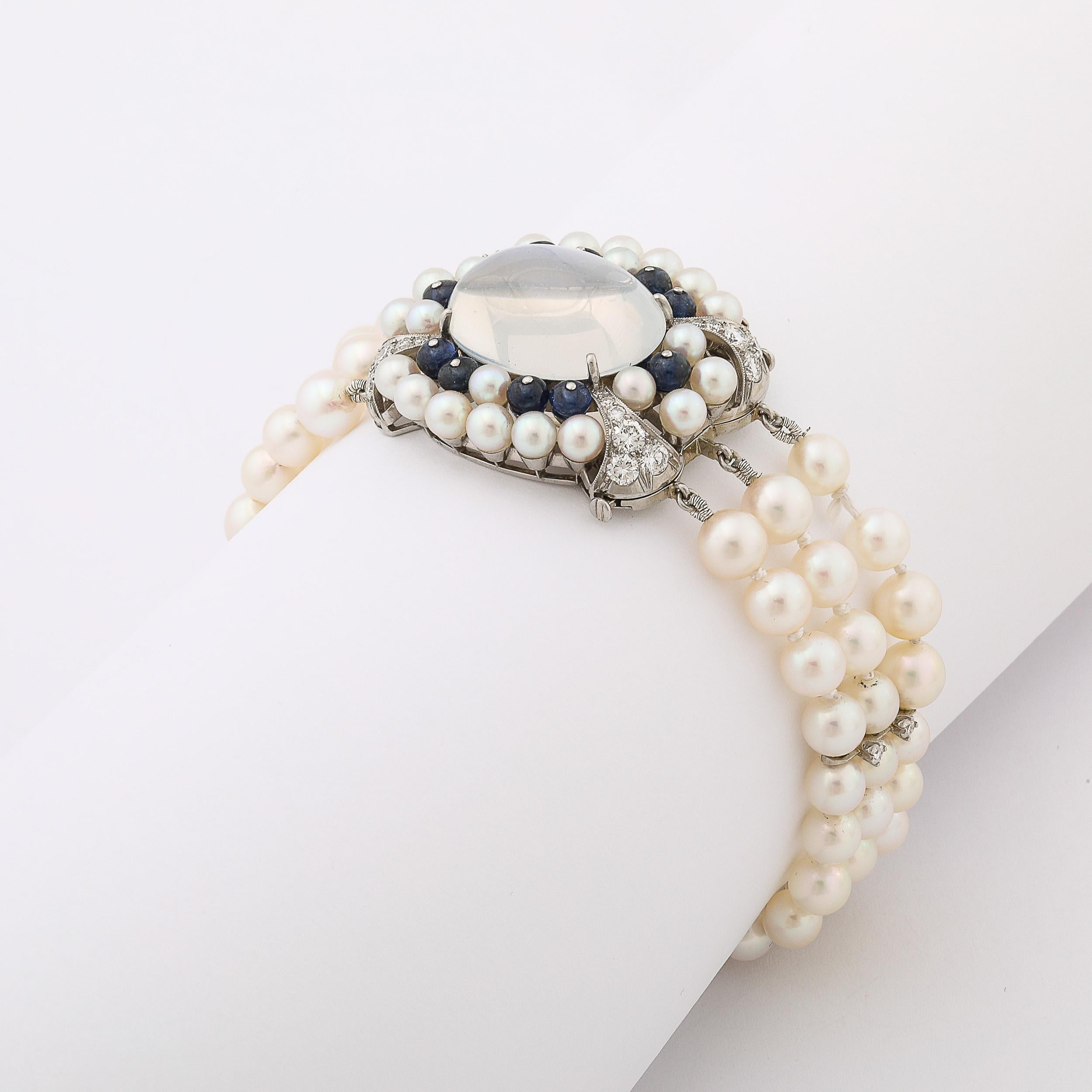 Art Deco Platinum Bracelet 21.58 Ctw Gems and Moonstone by Raymond C. Yard For Sale 9