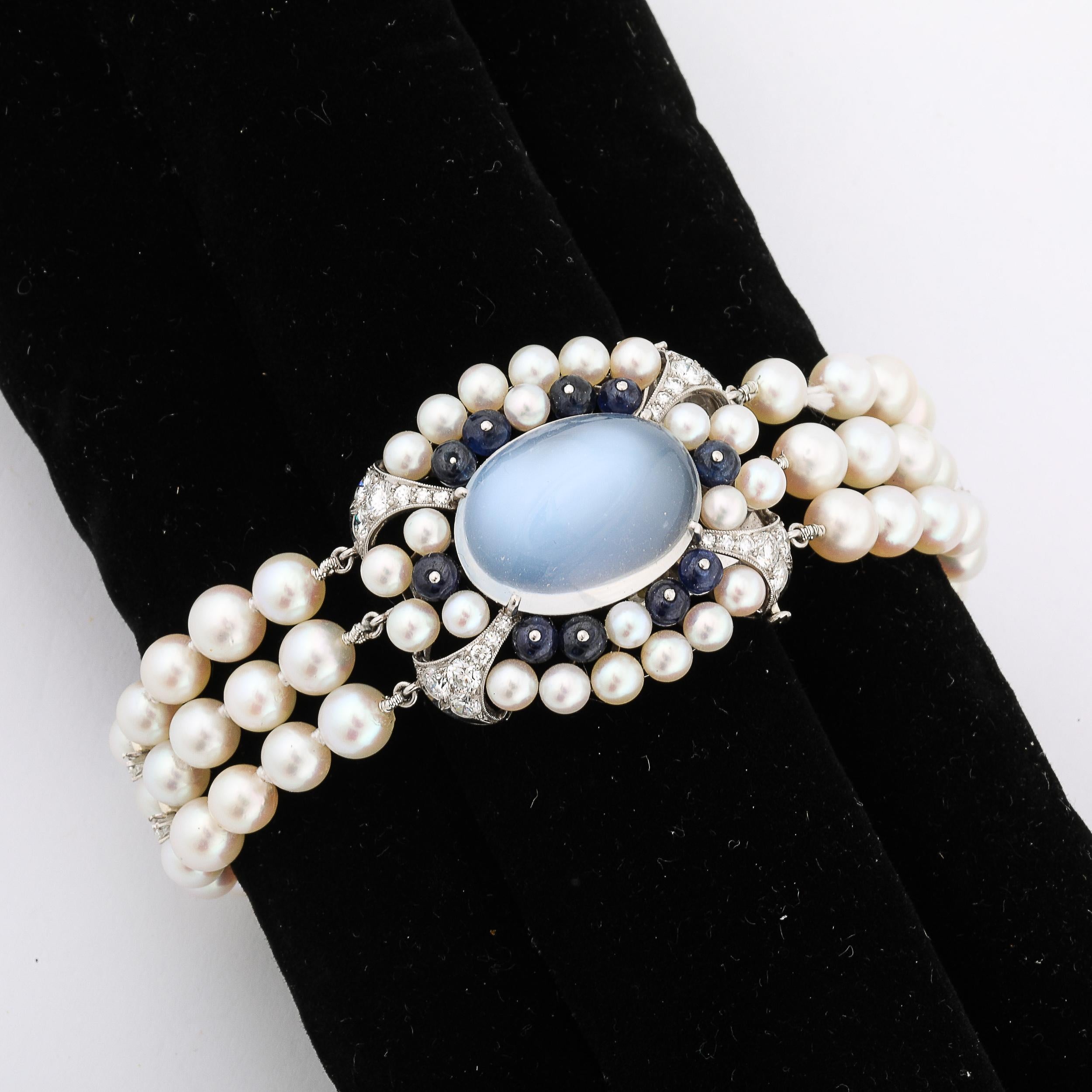 Round Cut Art Deco Platinum Bracelet 21.58 Ctw Gems and Moonstone by Raymond C. Yard For Sale