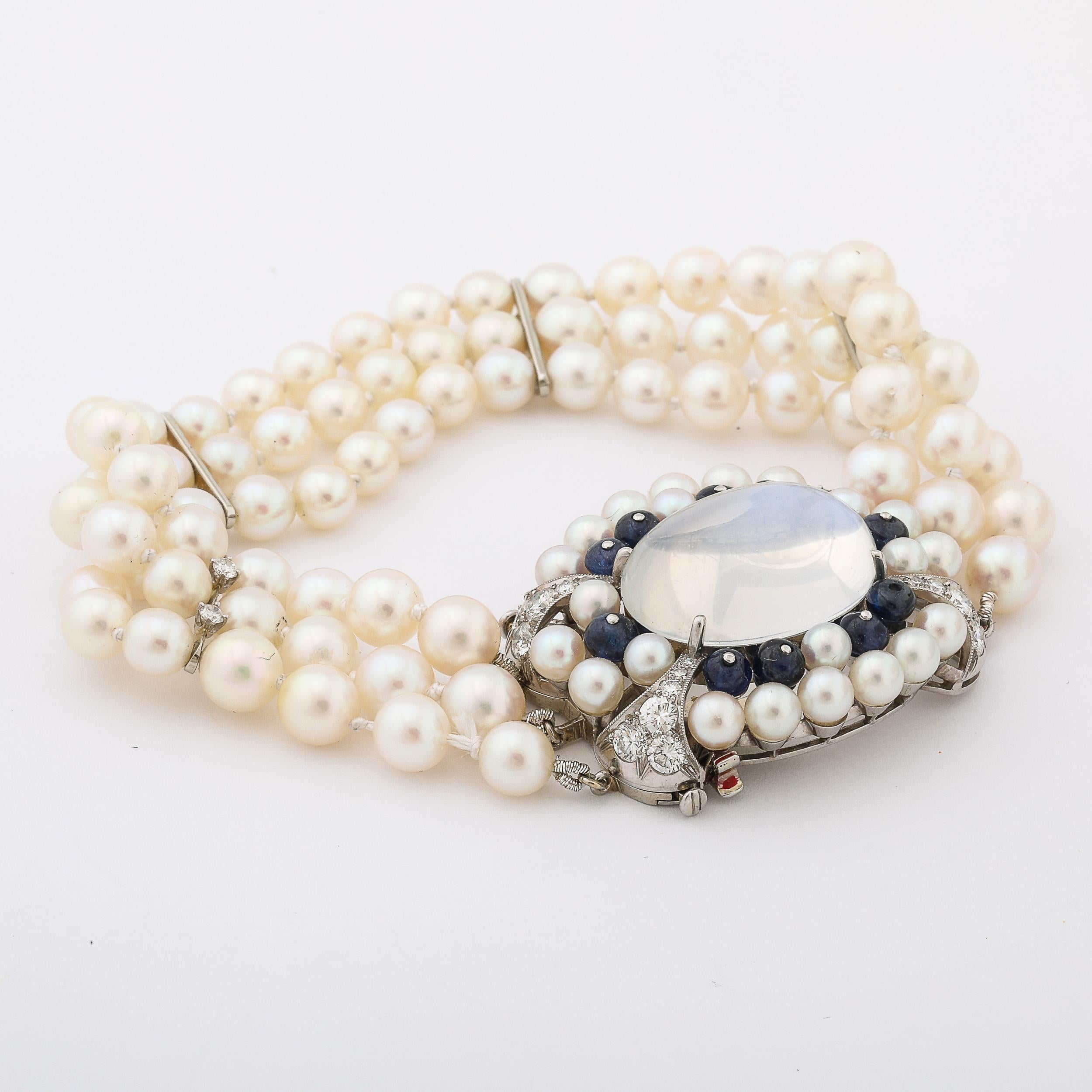 Art Deco Platinum Bracelet 21.58 Ctw Gems and Moonstone by Raymond C. Yard In Excellent Condition For Sale In New York, NY