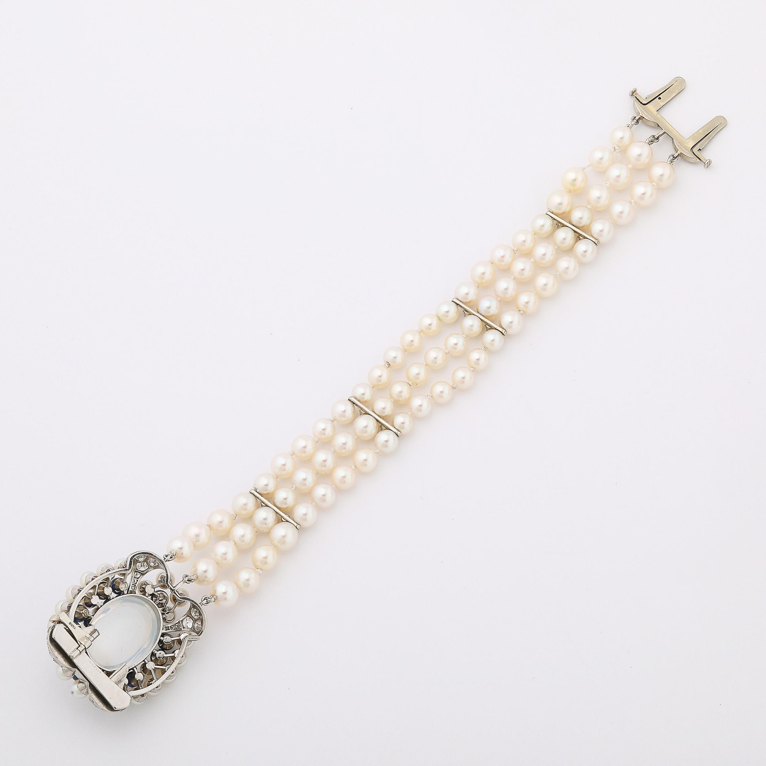 Art Deco Platinum Bracelet 21.58 Ctw Gems and Moonstone by Raymond C. Yard For Sale 3