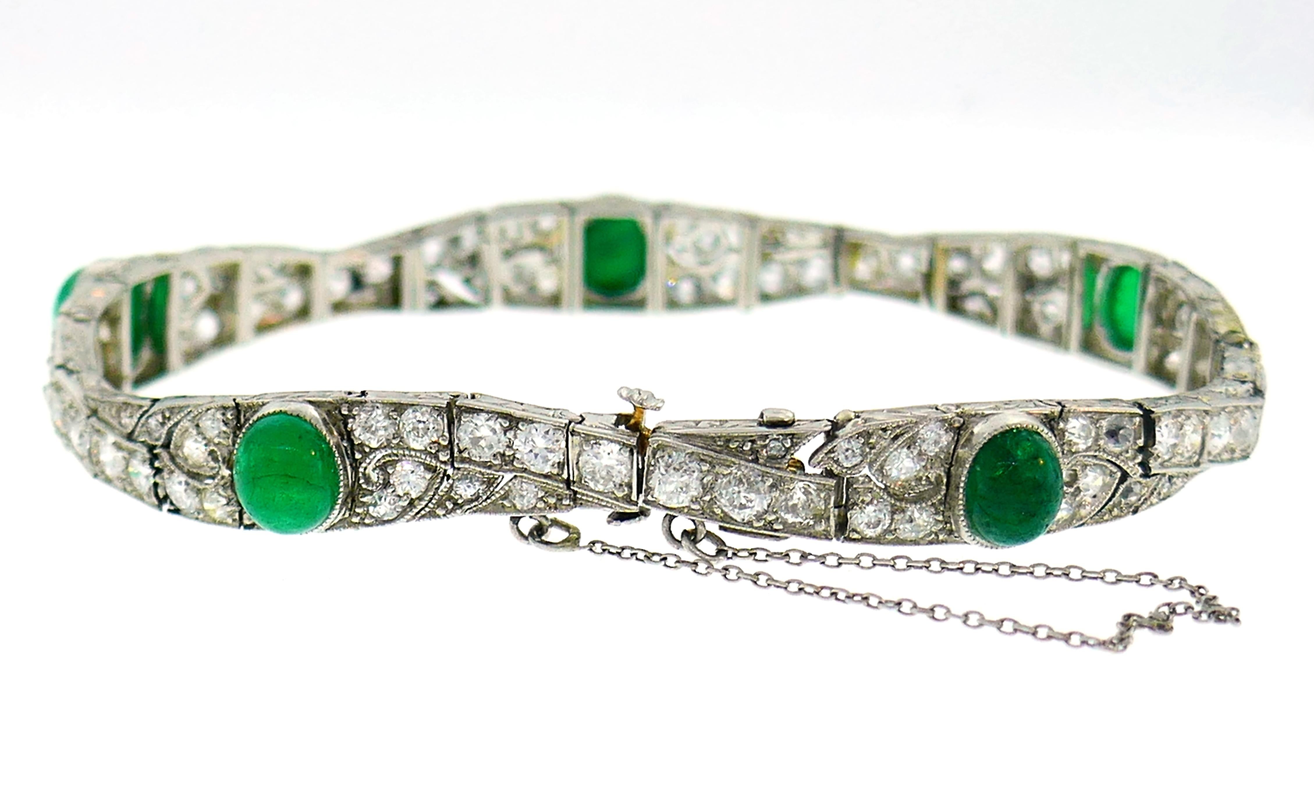 Art Deco Platinum Bracelet with Diamond and Emerald 1