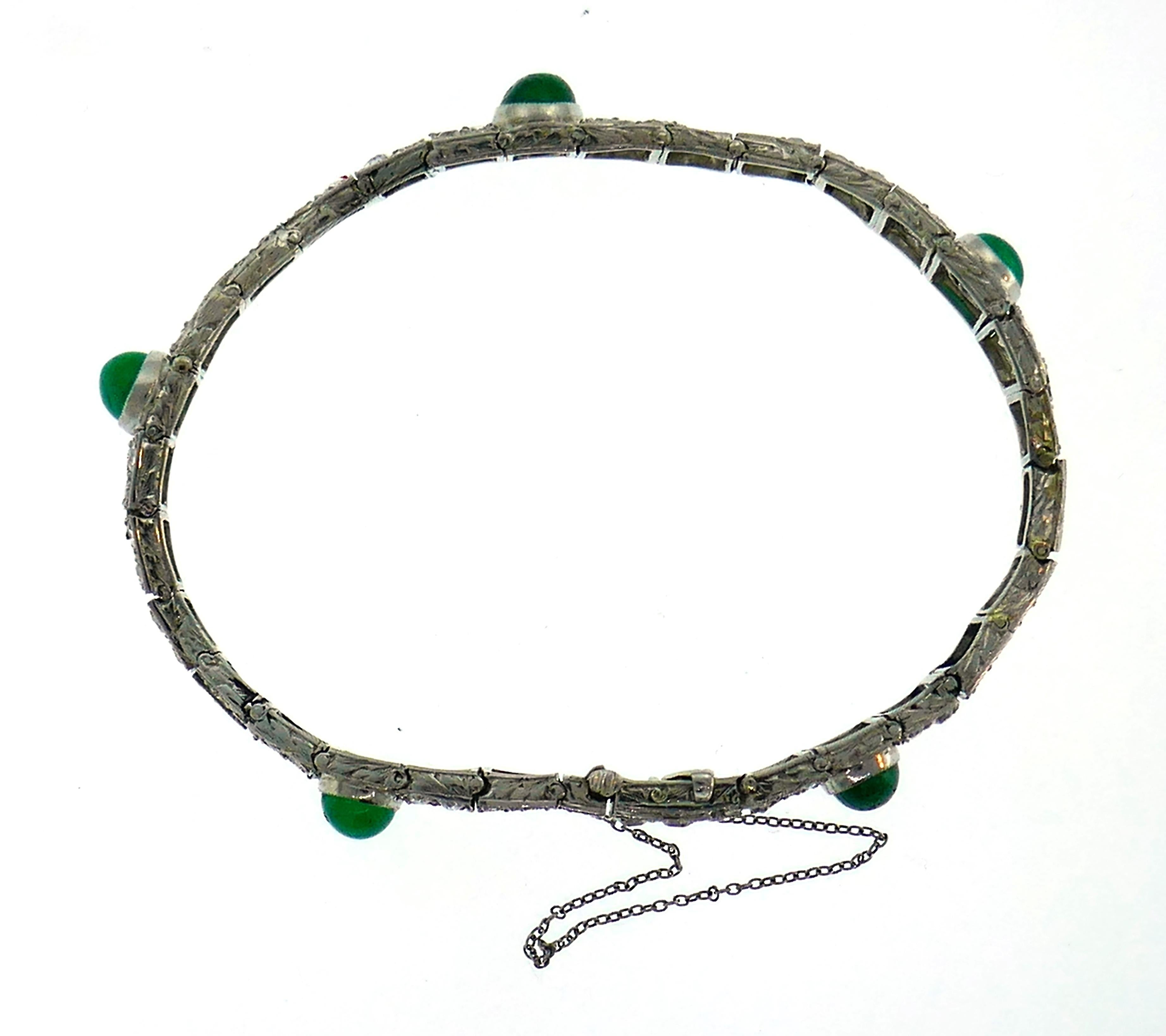Art Deco Platinum Bracelet with Diamond and Emerald 2
